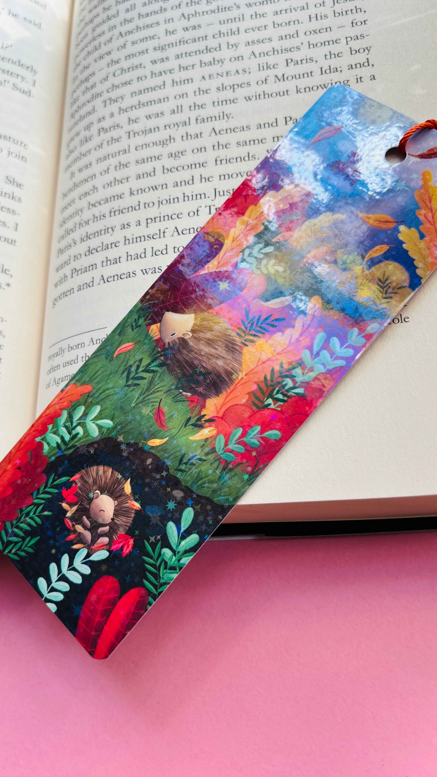 Autumn Hedgehog Holographic Bookmark – Handmade in the UK