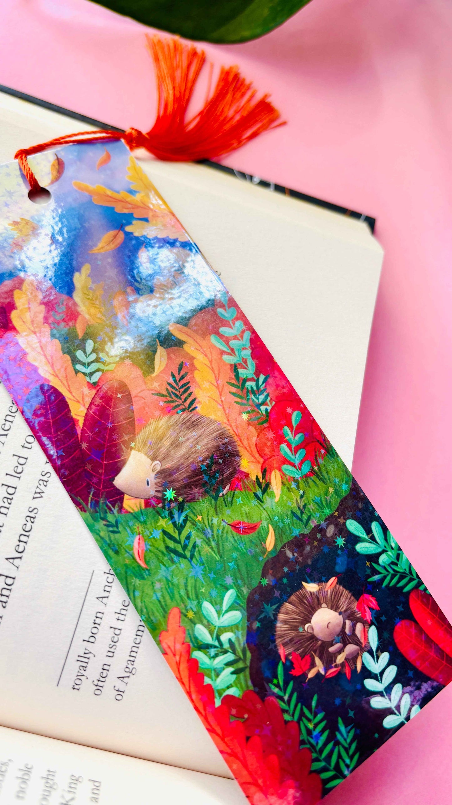 Autumn Hedgehog Holographic Bookmark – Handmade in the UK