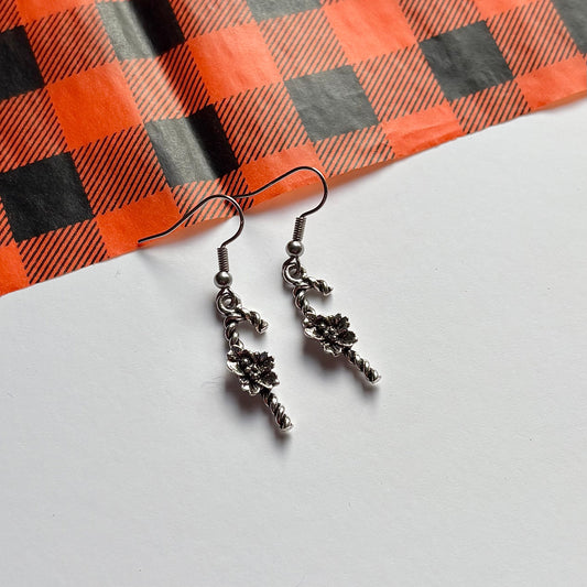 Silver dangle Christmas minimalist candy cane earrings