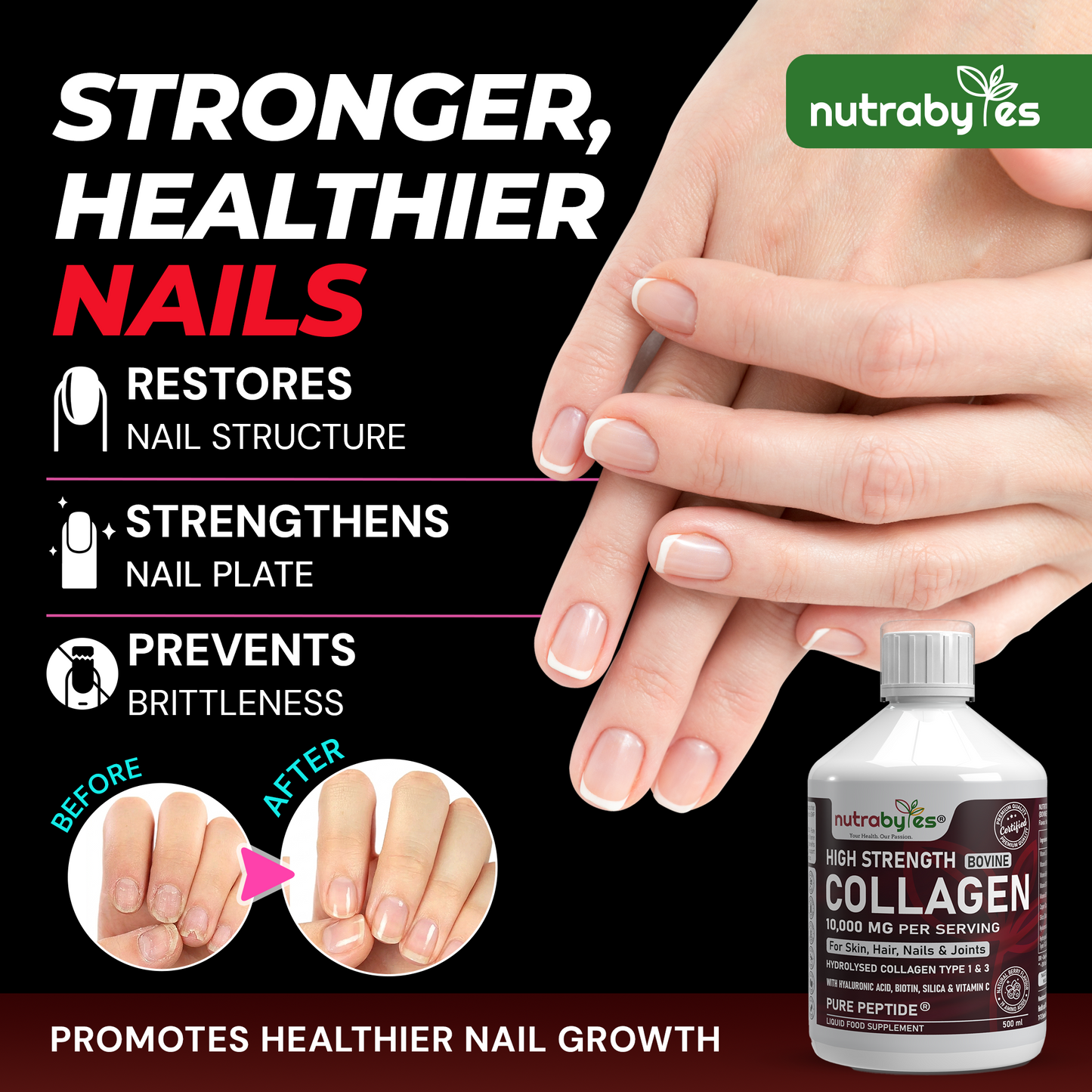 High-Strength Liquid Bovine Collagen Supplement for Women and Men, 10,000 mg Liquid Collagen with Hyaluronic Acid and Vitamin C, 19 Amino Acids, Collagen Types 1 and 3, Berry Flavoured, Halal & Kosher certified