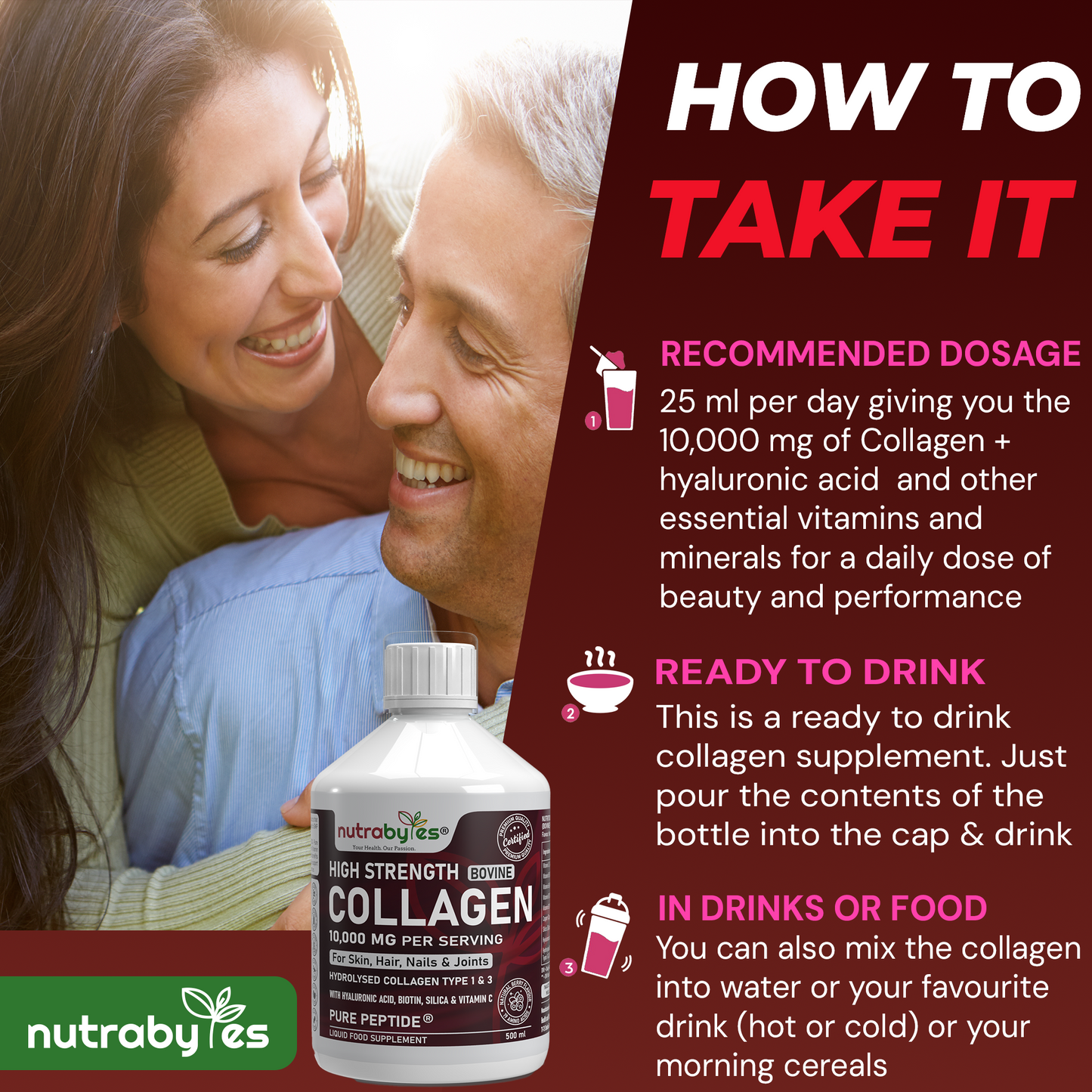 High-Strength Liquid Bovine Collagen Supplement for Women and Men, 10,000 mg Liquid Collagen with Hyaluronic Acid and Vitamin C, 19 Amino Acids, Collagen Types 1 and 3, Berry Flavoured, Halal & Kosher certified