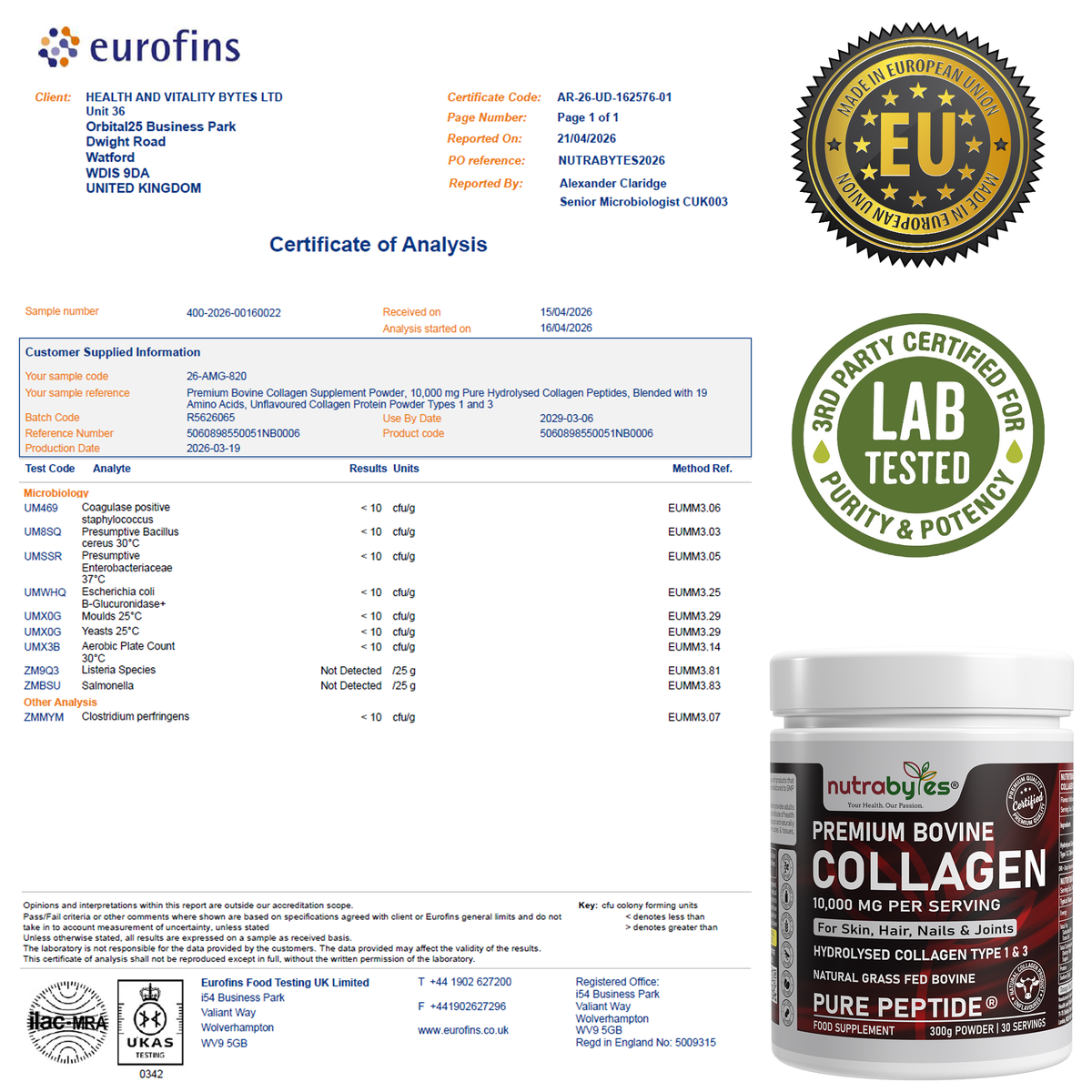 Premium Bovine Collagen Powder 10,000mg | Grass Fed | 19 Amino Acids