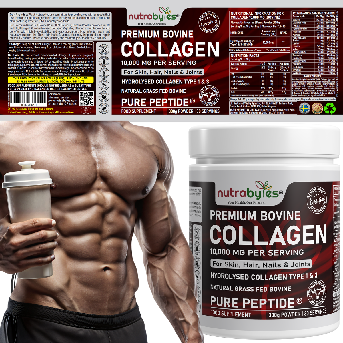 Premium Bovine Collagen Powder 10,000mg | Grass Fed | 19 Amino Acids