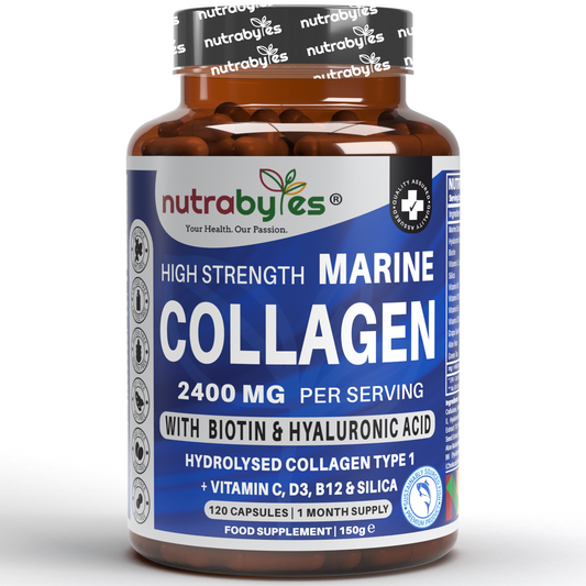 High Strength Marine Collagen Capsules 2400mg | 120 Capsules with Vitamin C, Hyaluronic Acid & Biotin | Made in UK