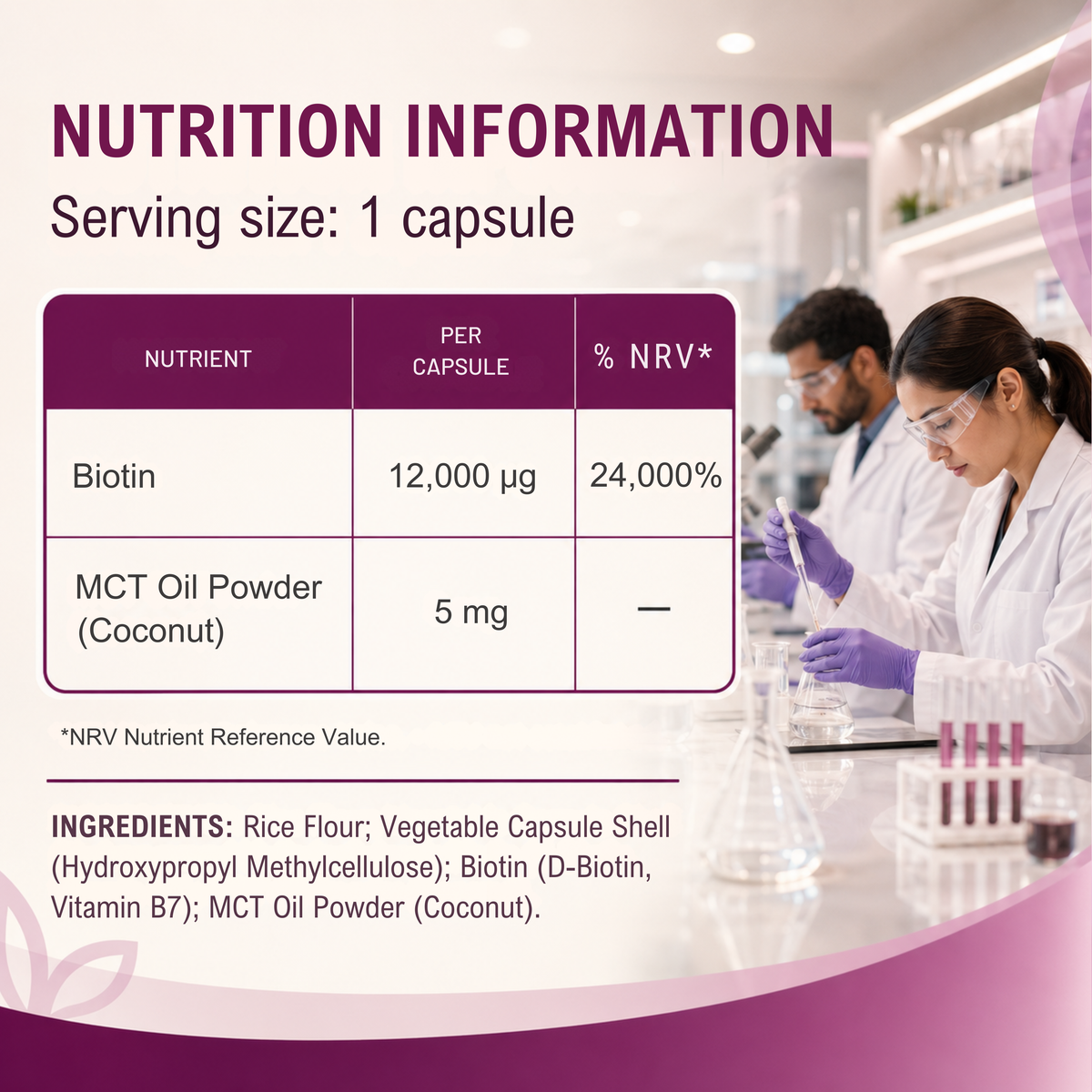 Biotin 12,000 mcg with MCT Oil, 180 Capsules | 6 Months | Vegan Certified