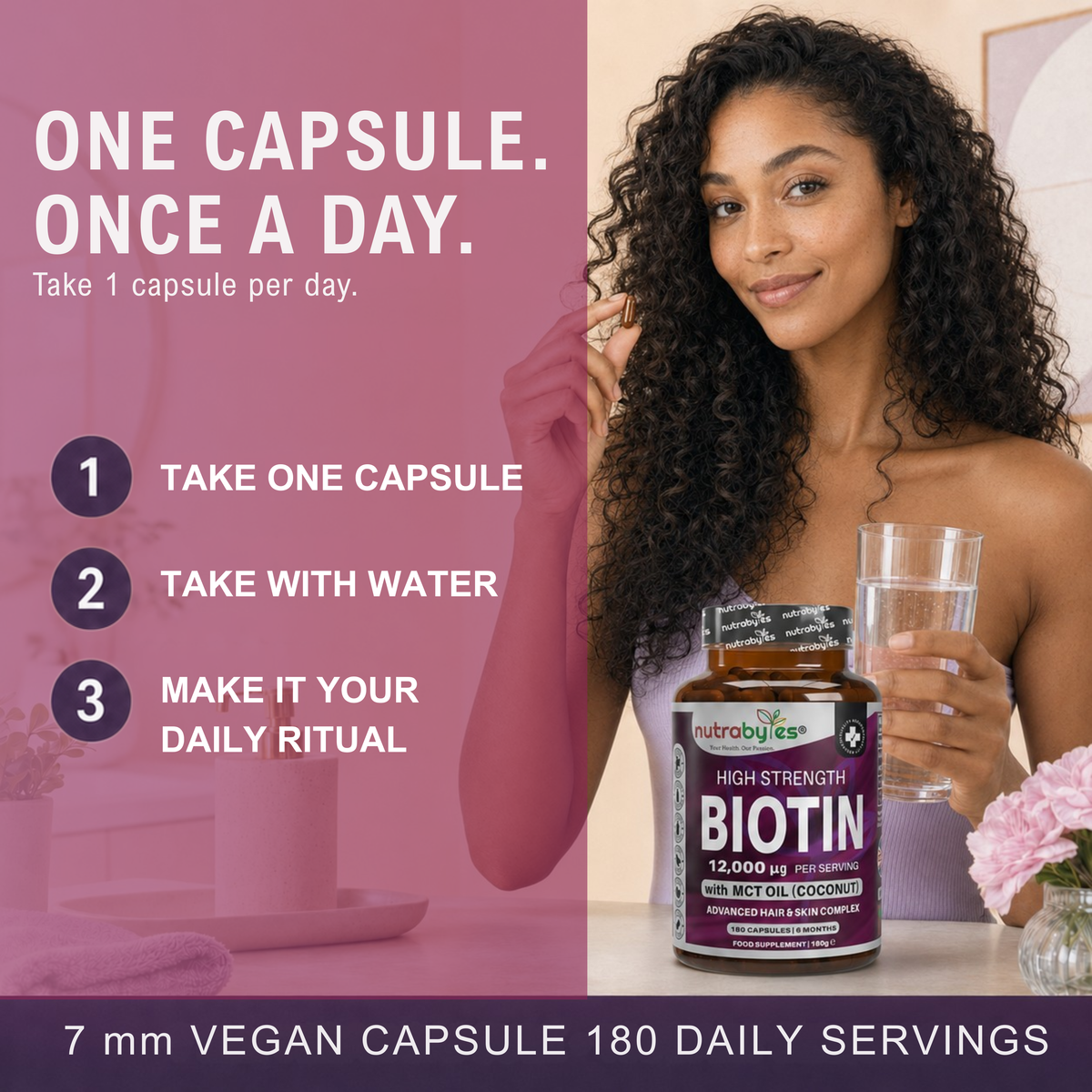 Biotin 12,000 mcg with MCT Oil, 180 Capsules | 6 Months | Vegan Certified