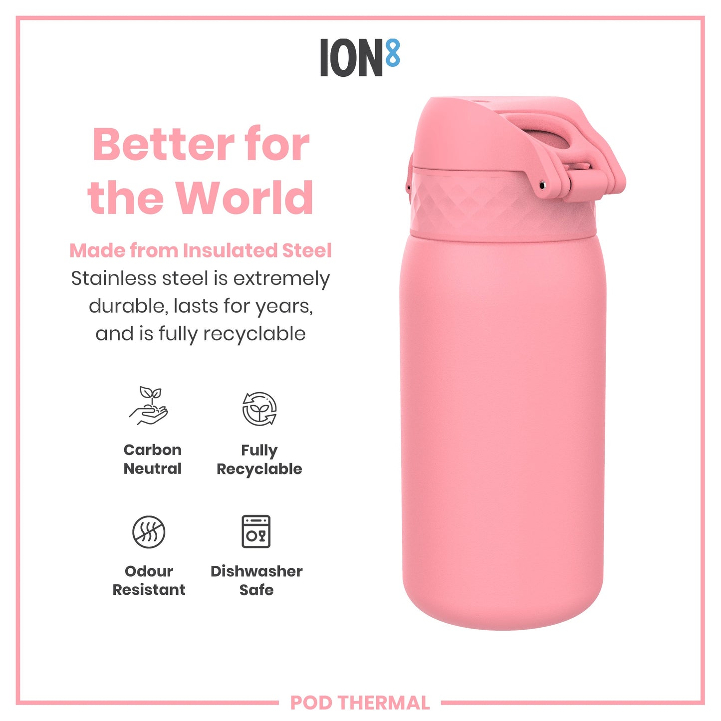Leak Proof Thermal Steel Water Bottle, Insulated, Rose Bloom, 320ml (11oz)