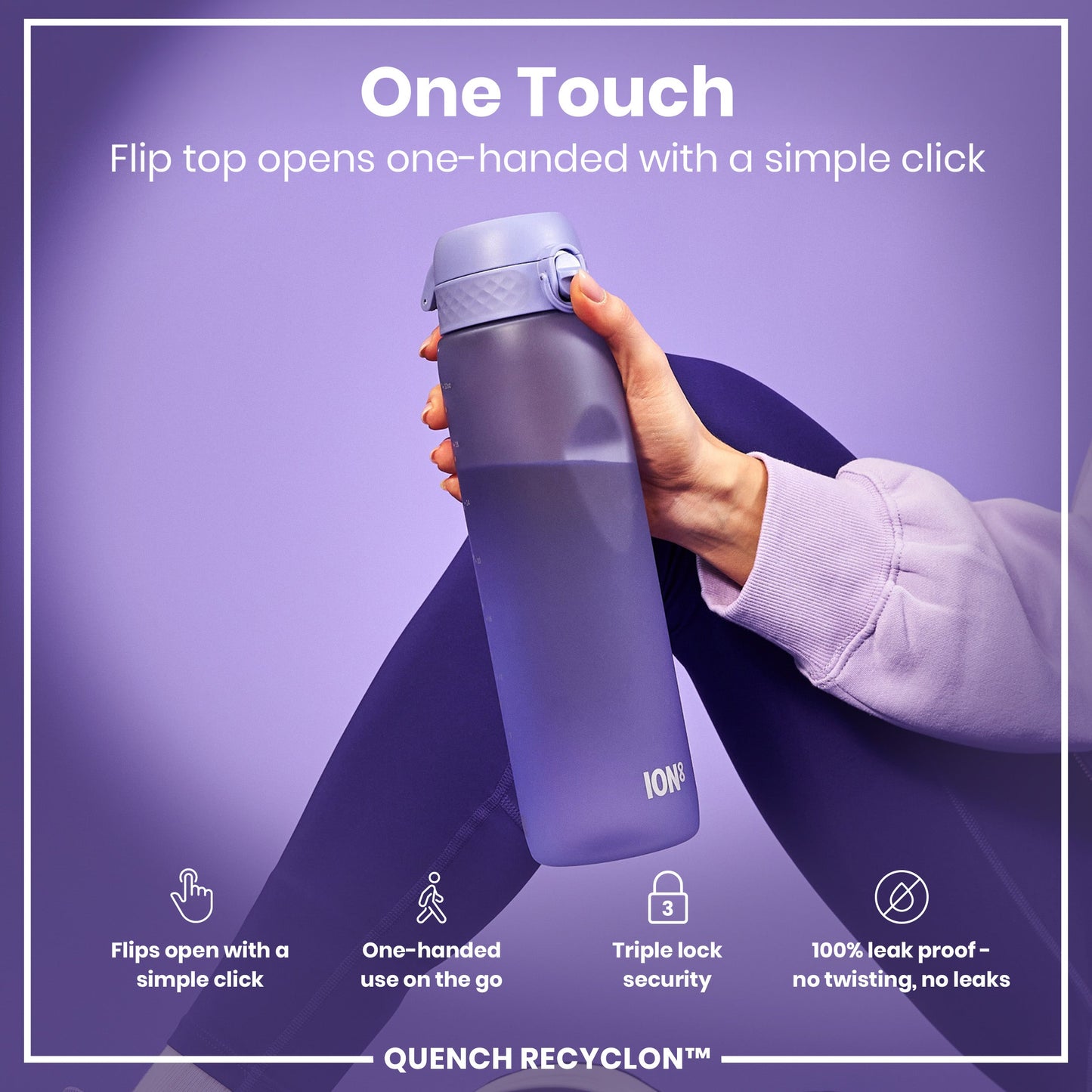 Leak Proof 1 litre Water Bottle, Recyclon, Light Purple, 1L