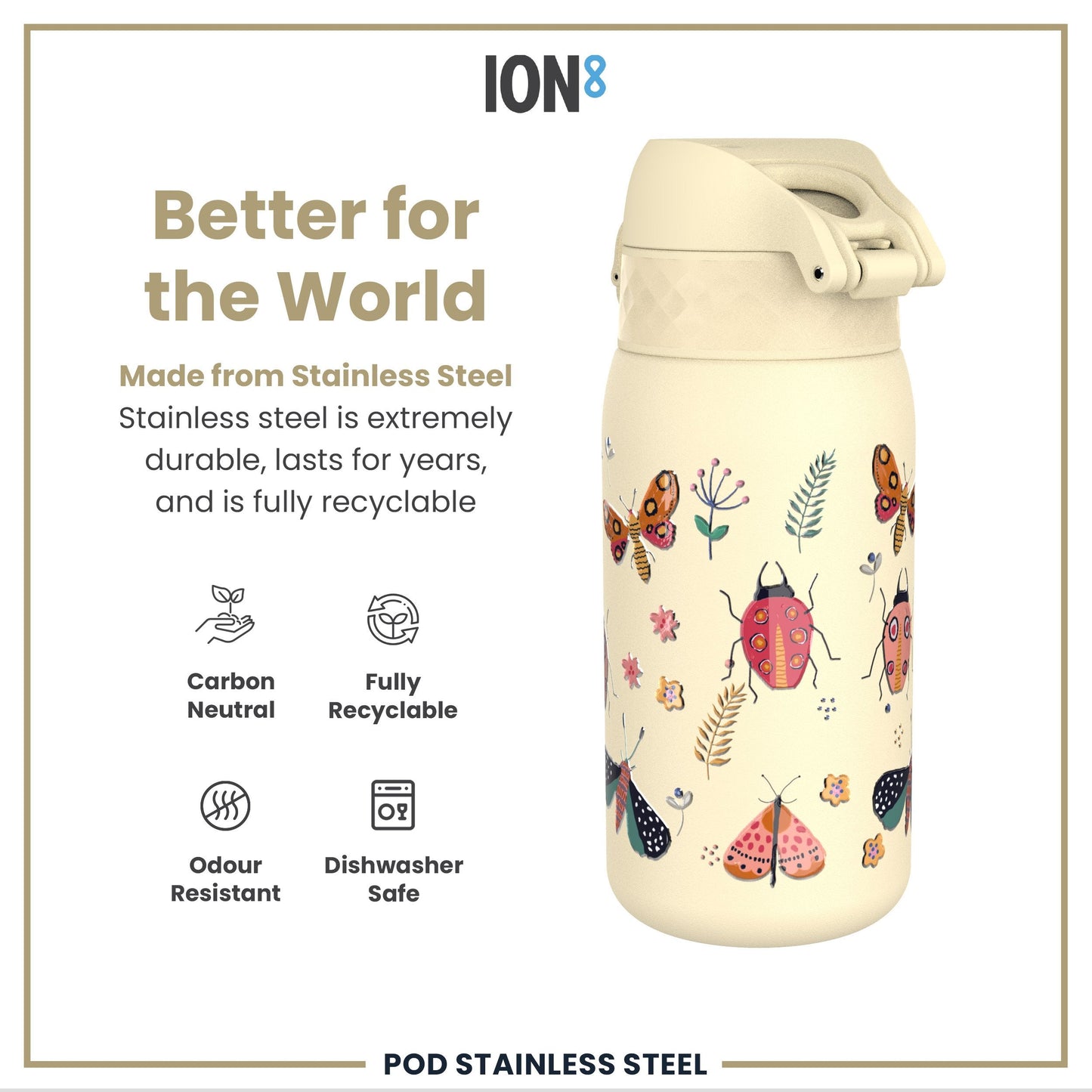 Leak Proof Kids Water Bottle, Stainless Steel, Bugs Life, 400ml (13oz)