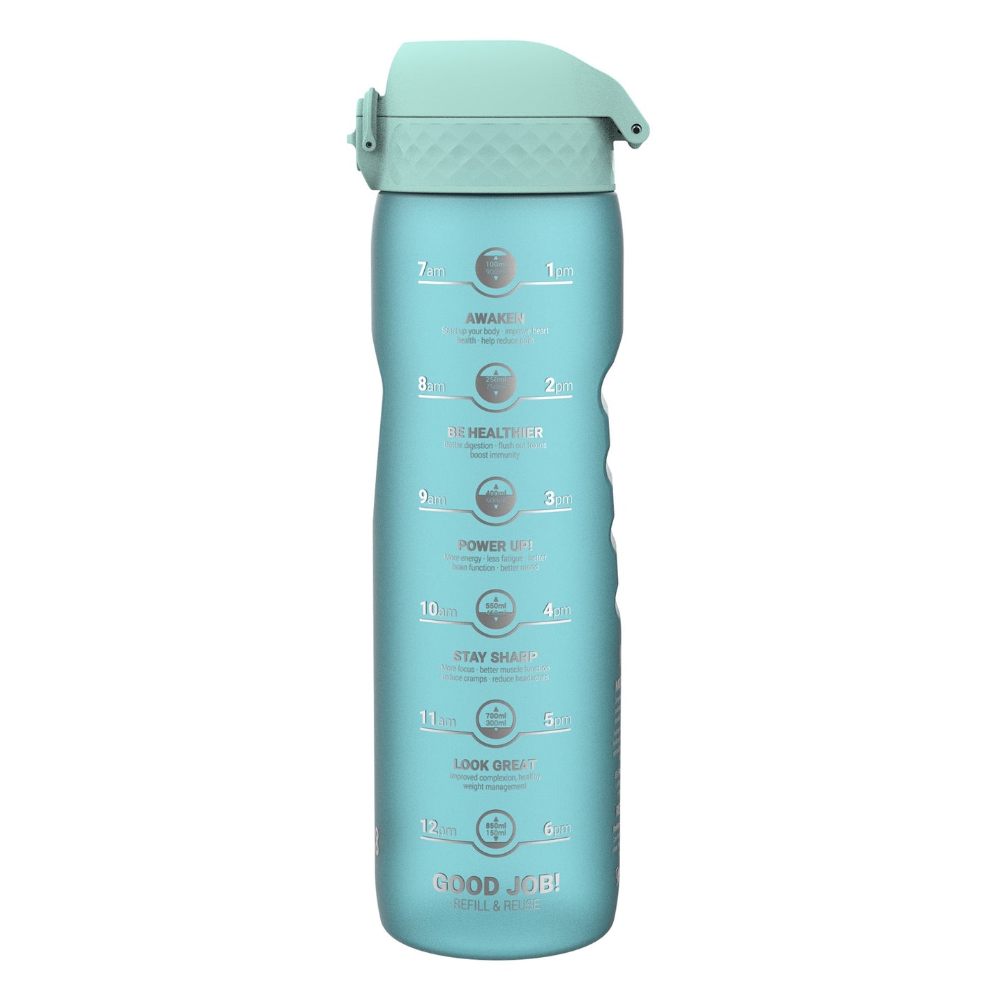 Leak Proof 1 Litre Water Bottle with Times to Drink, Recyclon, Sonic Blue, 1L