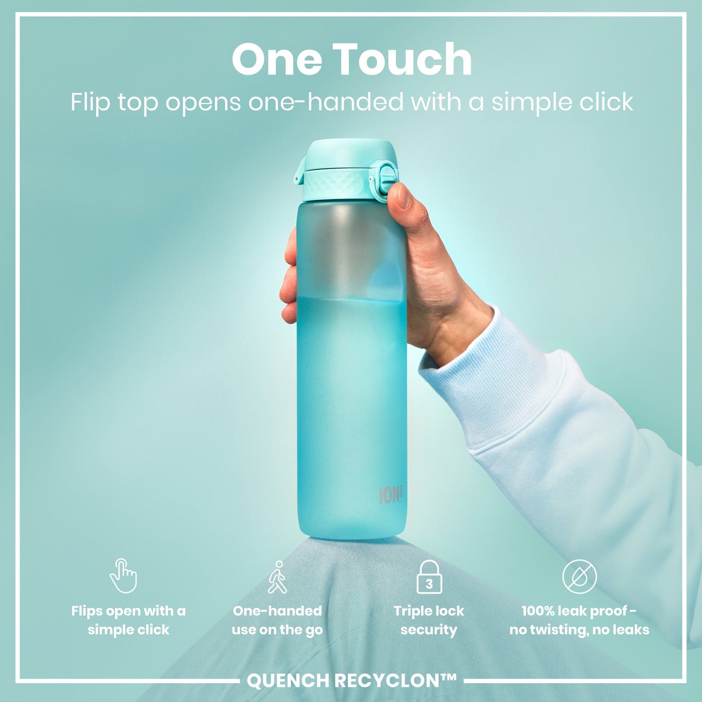 Leak Proof 1 Litre Water Bottle with Times to Drink, Recyclon, Sonic Blue, 1L
