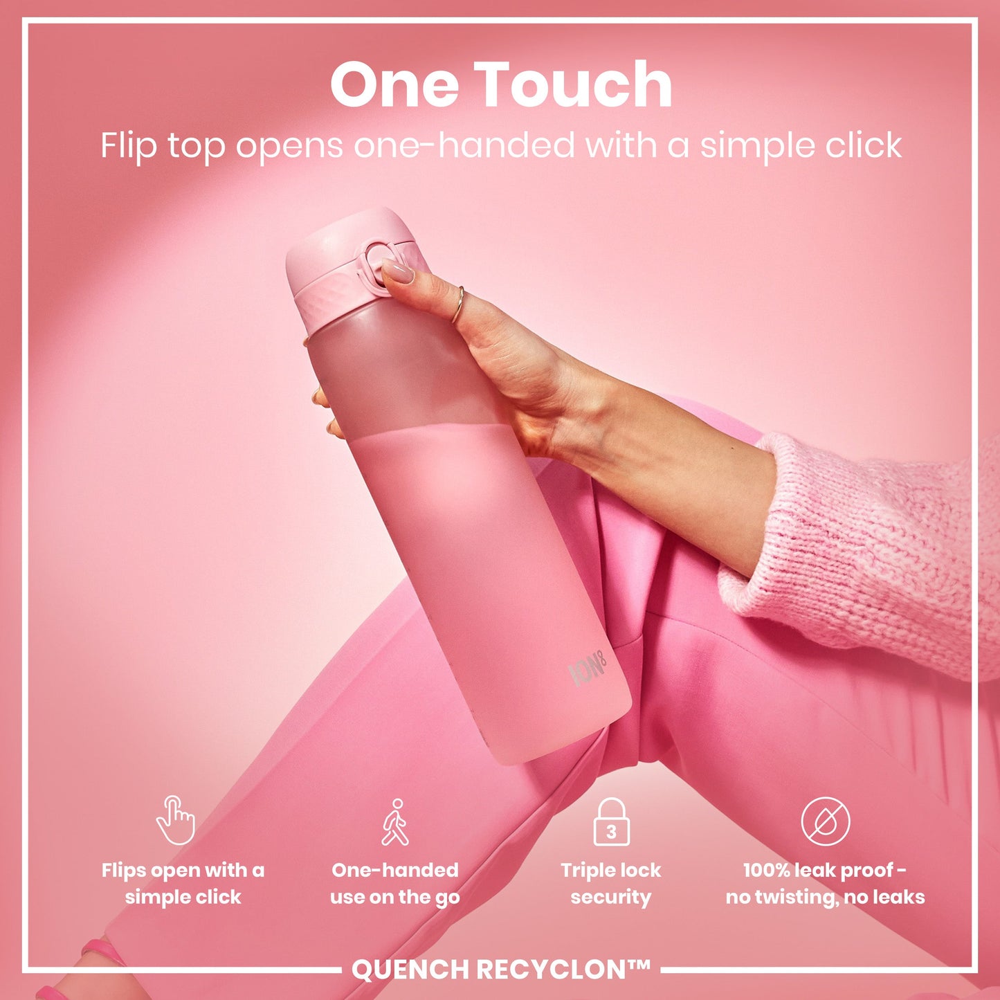 Leak Proof 1 litre Water Bottle, Recyclon, Rose Quartz, 1L