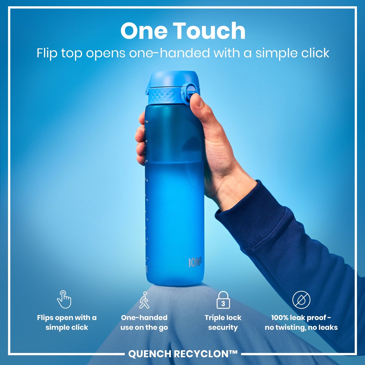 Leak Proof 1 litre Water Bottle, Recyclon, Blue, 1L