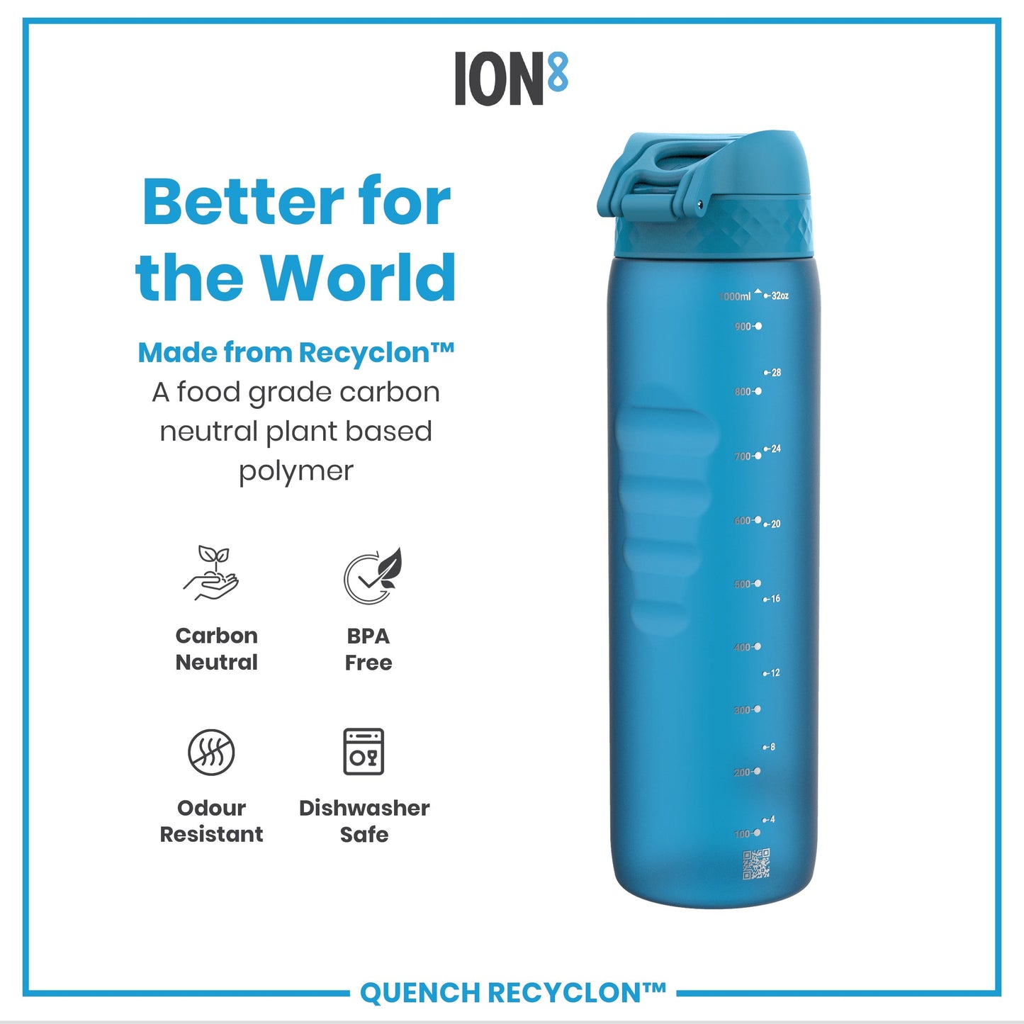 Leak Proof 1 litre Water Bottle, Recyclon, Blue, 1L
