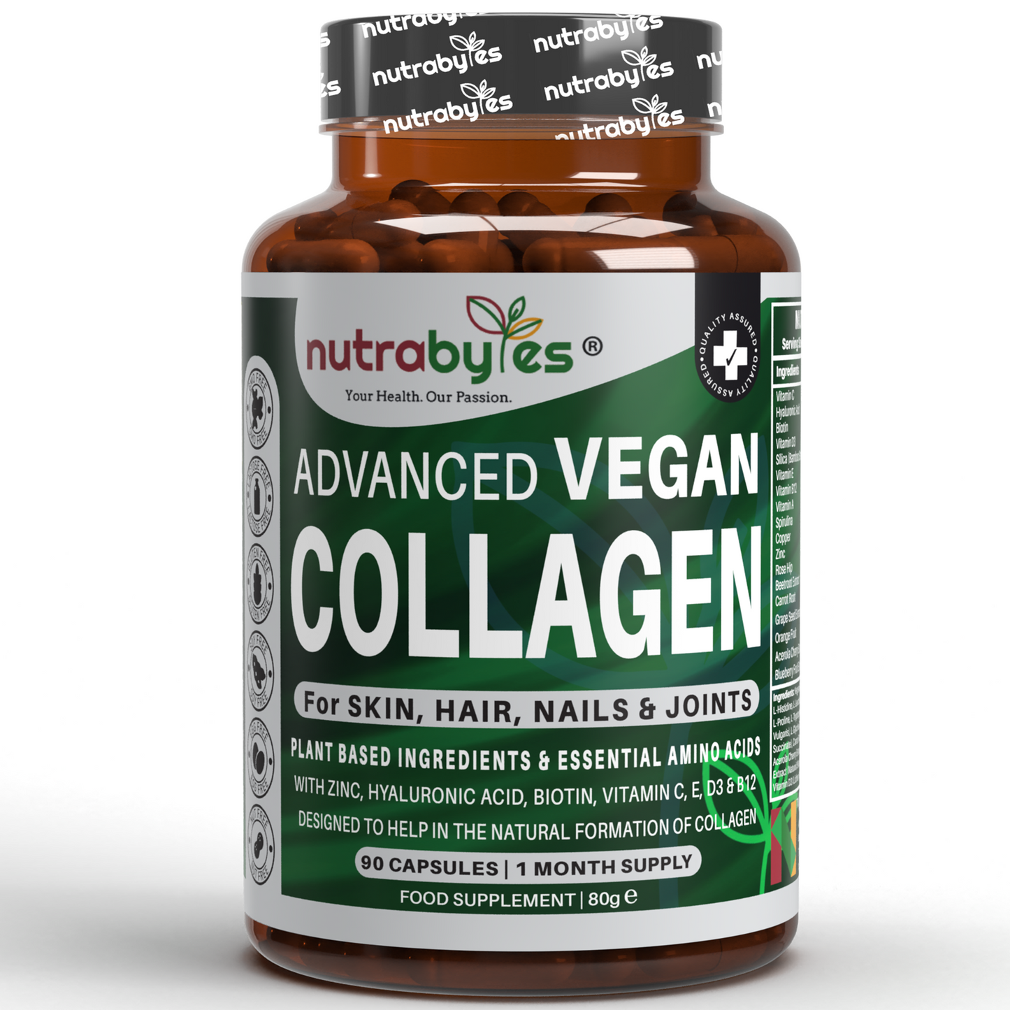 Advanced Vegan Collagen | Plant-Based Ingredients Including Essential Amino Acids | 90 Capsules | 1 Month | Hair, Skin, Nails and Joints | Collagen Supplements for Men & Women