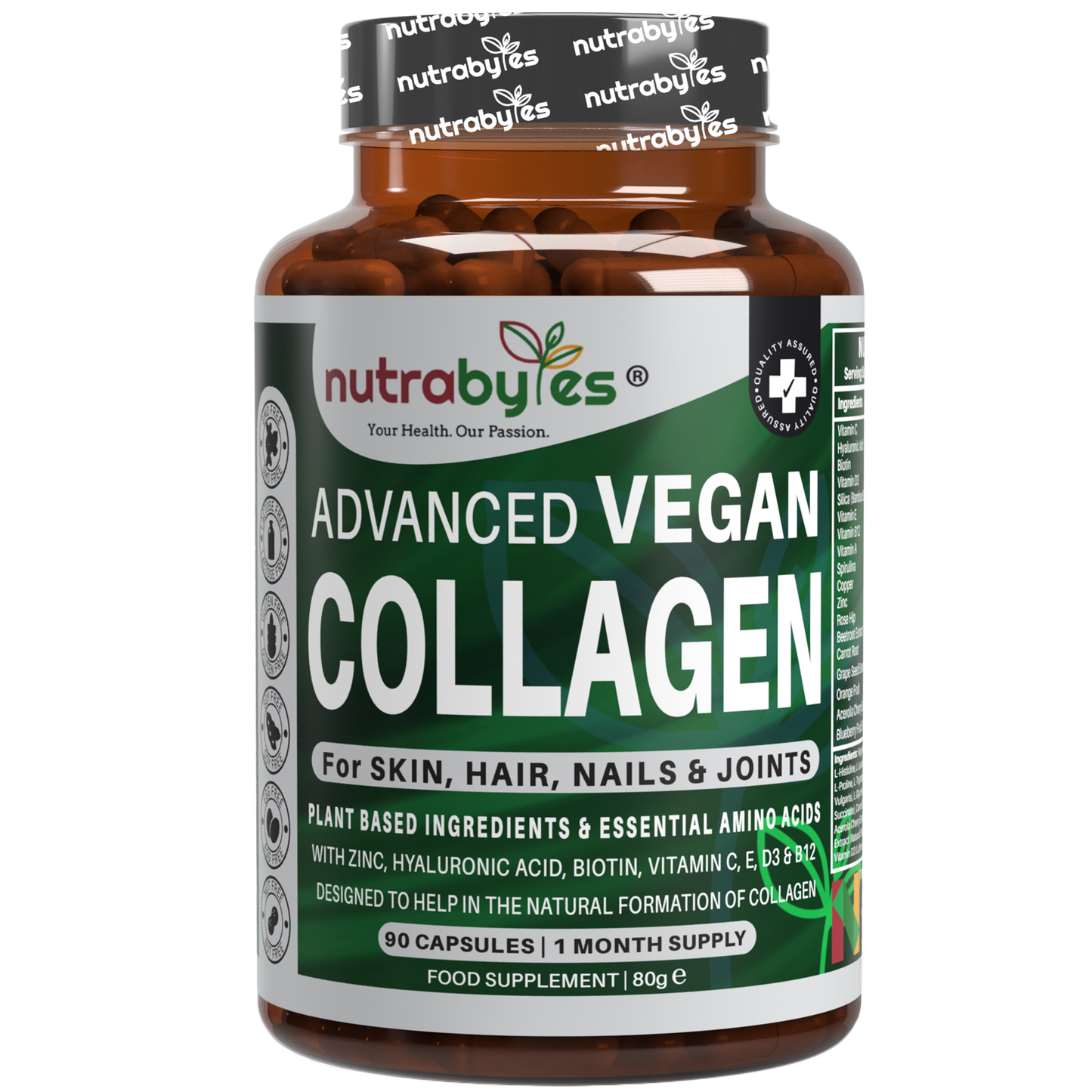 Advanced Vegan Collagen | Plant-Based Ingredients Including Essential Amino Acids | 90 Capsules | 1 Month | Hair, Skin, Nails and Joints | Collagen Supplements for Men & Women