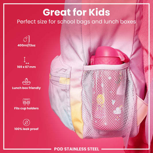 Leak Proof Kids Water Bottle, Stainless Steel, Princess, 400ml (13oz)