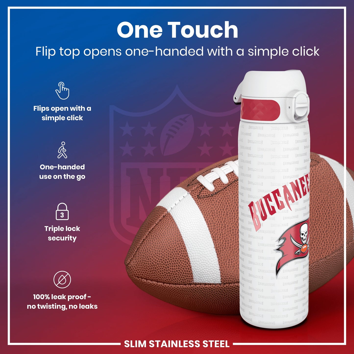 Leak Proof NFL Water Bottle, Stainless Steel, Arizona Cardinals, 600ml (20oz)