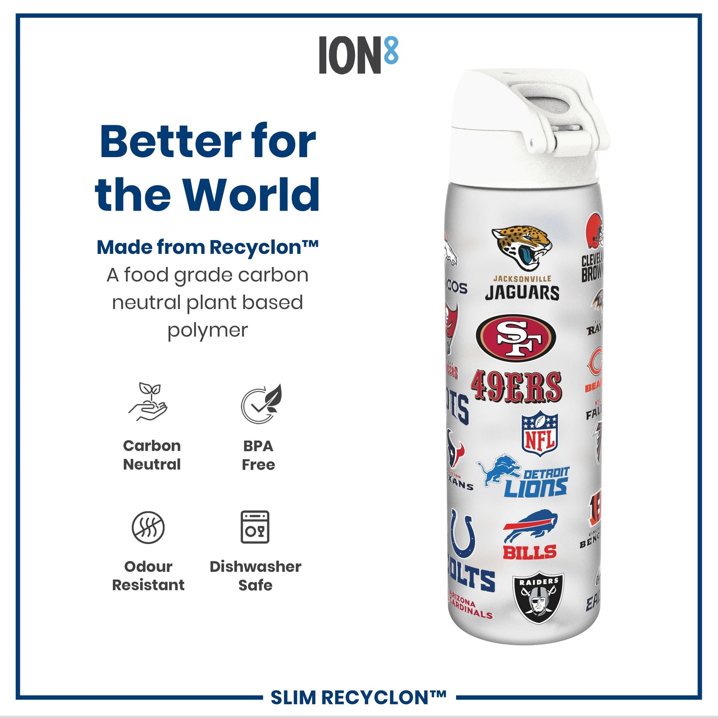 Leak Proof NFL Water Bottle, Recyclon, Multi Teams, 500ml (18oz)