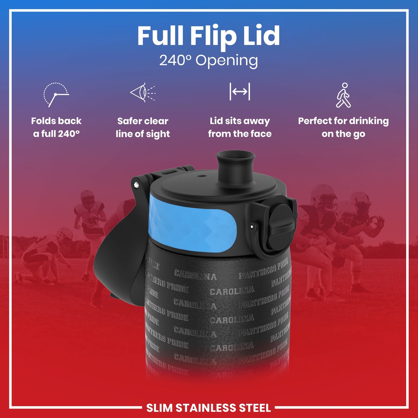 Leak Proof NFL Water Bottle, Stainless Steel, Carolina Panthers, 600ml (20oz)