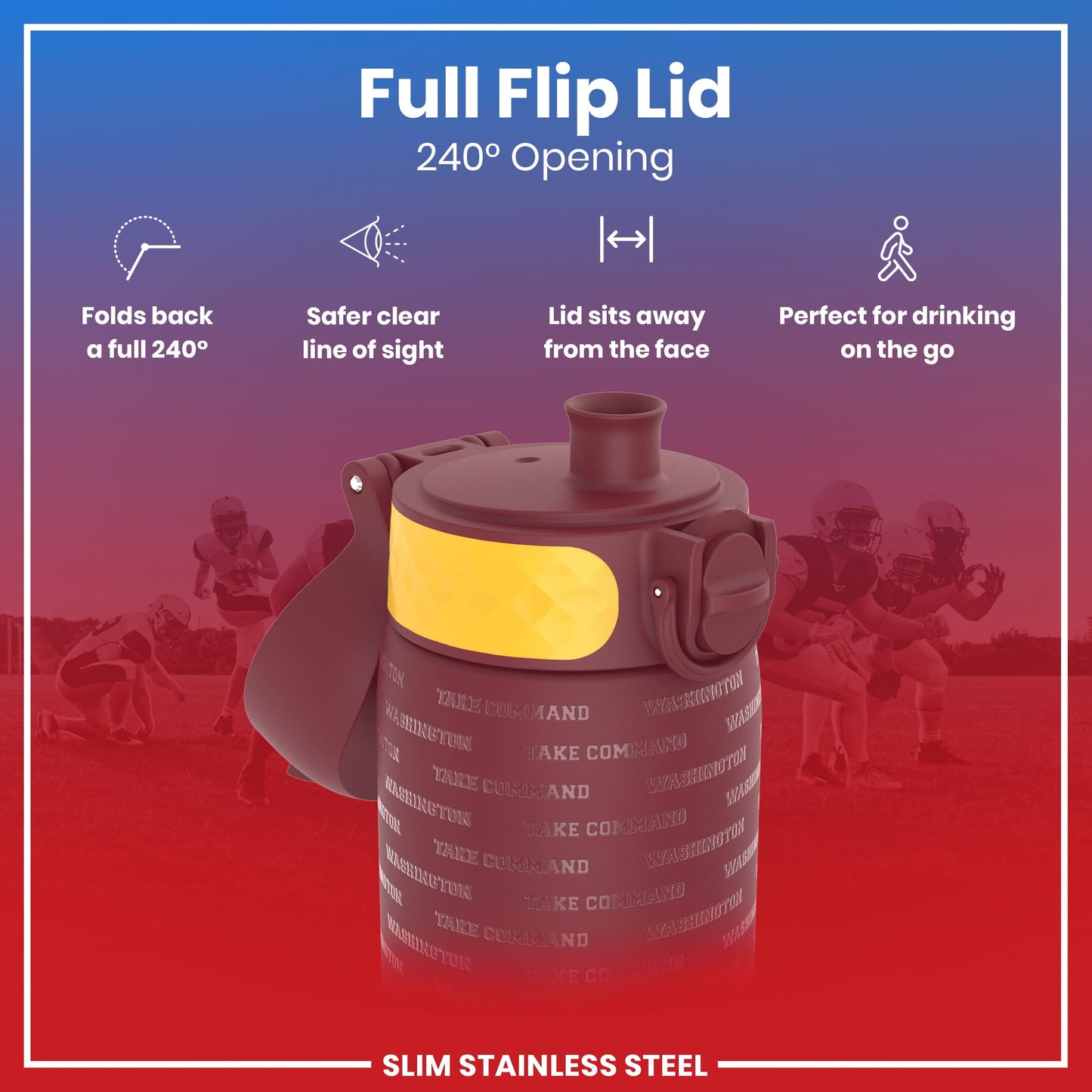 Leak Proof NFL Water Bottle, Stainless Steel, Washington Commanders, 600ml (20oz)