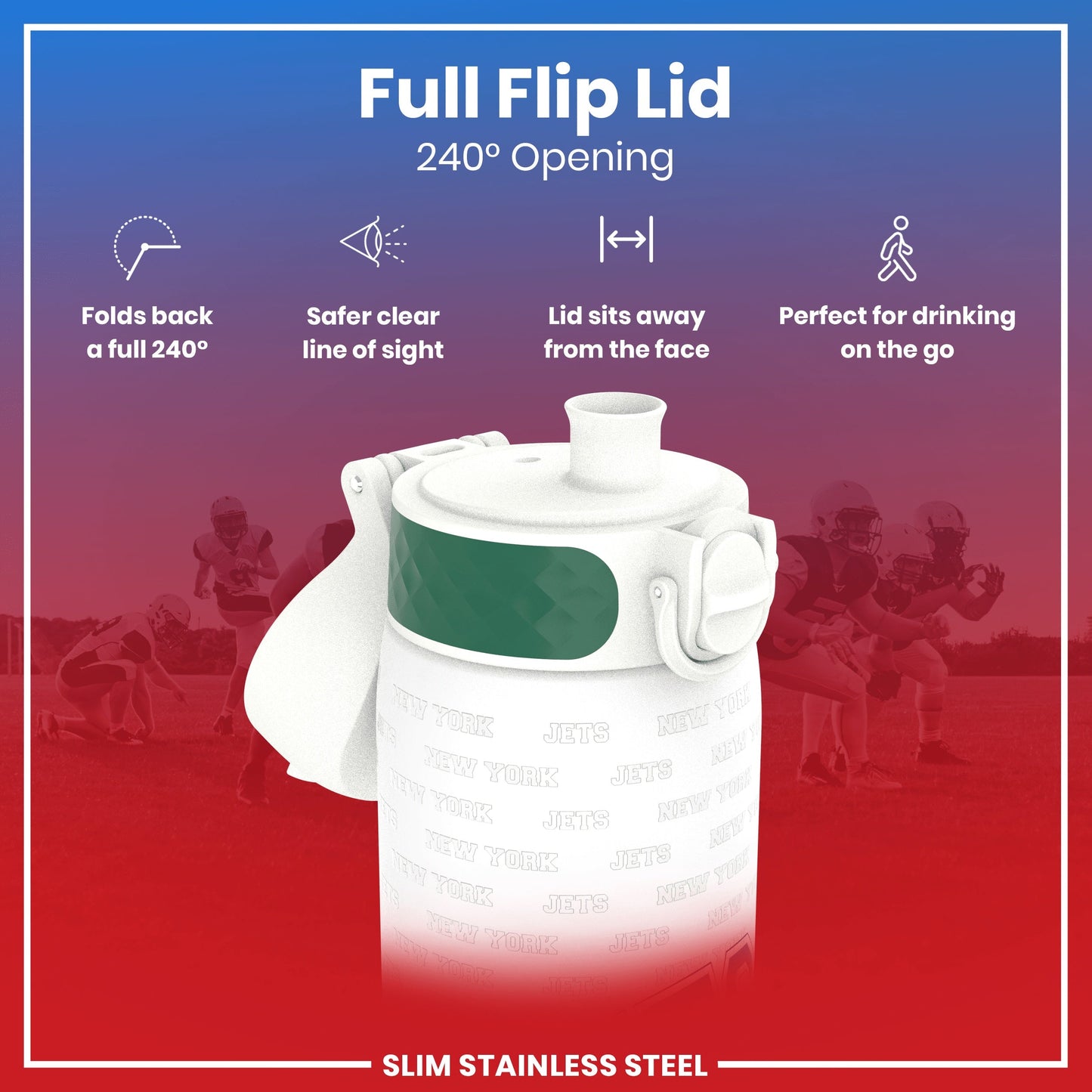 Leak Proof NFL Water Bottle, Stainless Steel, New York Jets, 600ml (20oz)