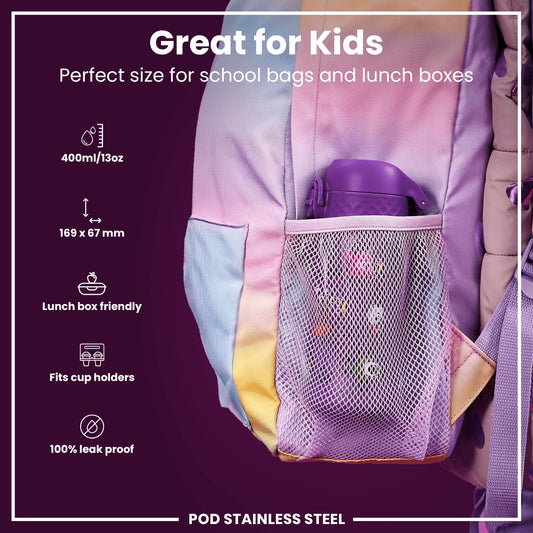 Leak Proof Kids Water Bottle, Stainless Steel, Aliens, 400ml (13oz)