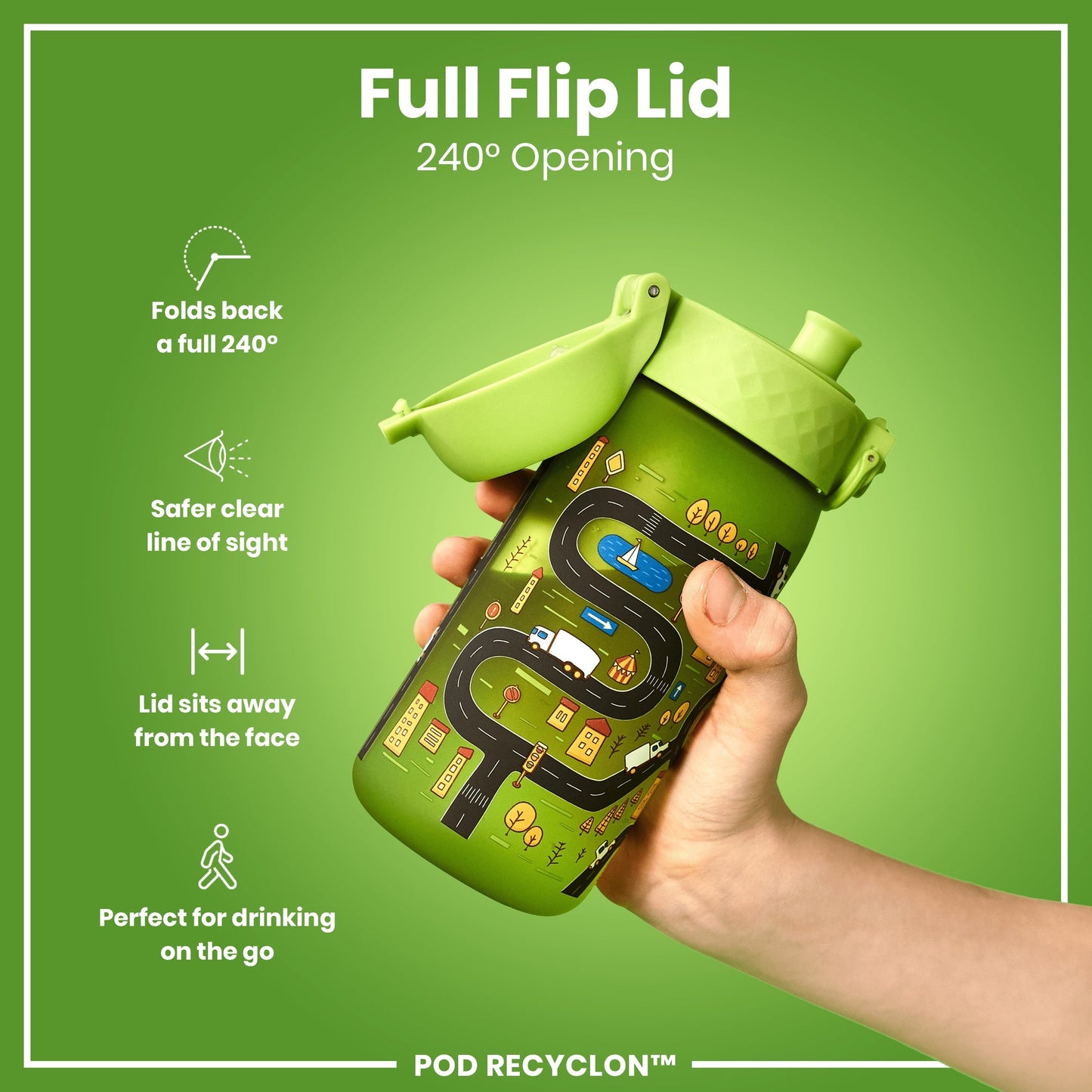 Leak Proof Kids Water Bottle, Recyclon, Cars, 350ml (12oz)