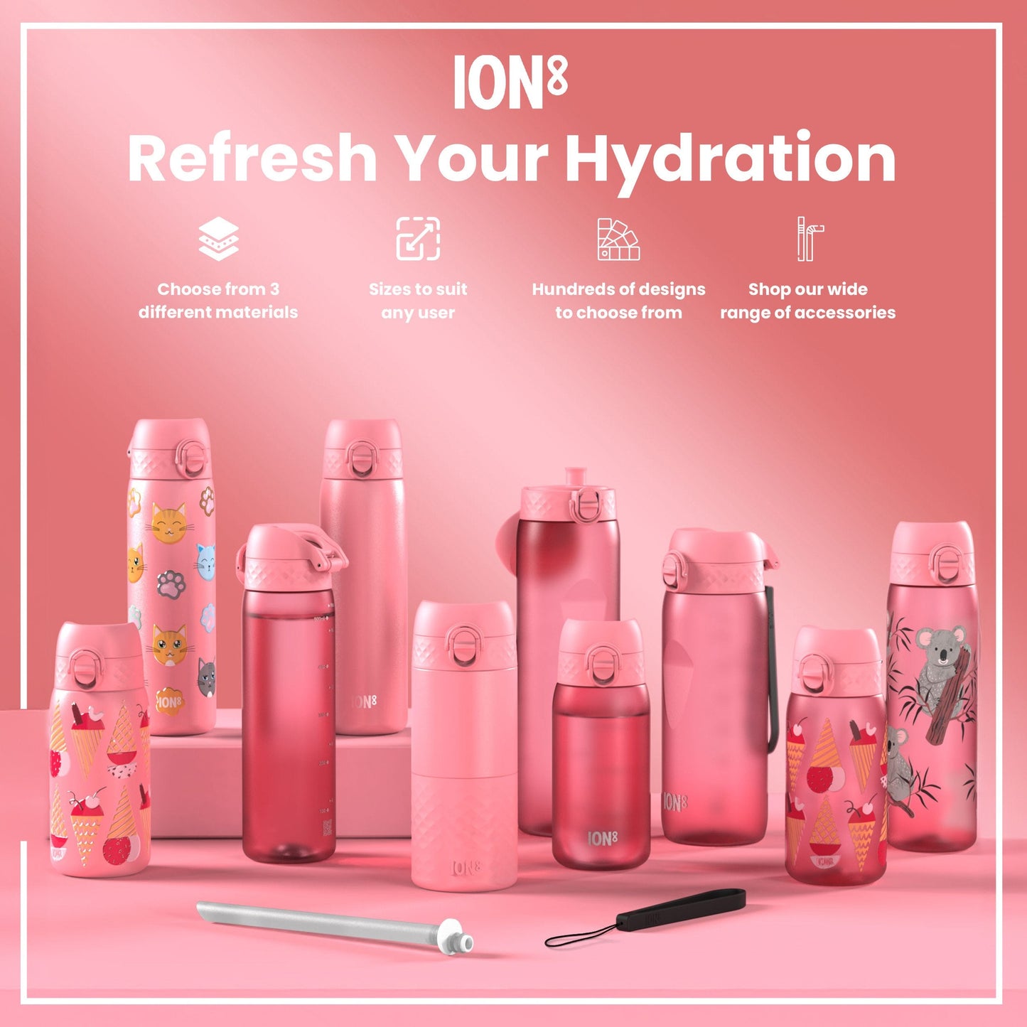 Leak Proof Kids Water Bottle, Stainless Steel, Ladybugs, 400ml (13oz)