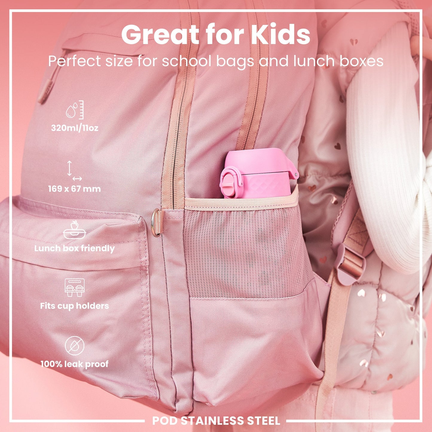 Leak Proof Thermal Steel Water Bottle, Insulated, Ladybugs, 320ml (11oz)