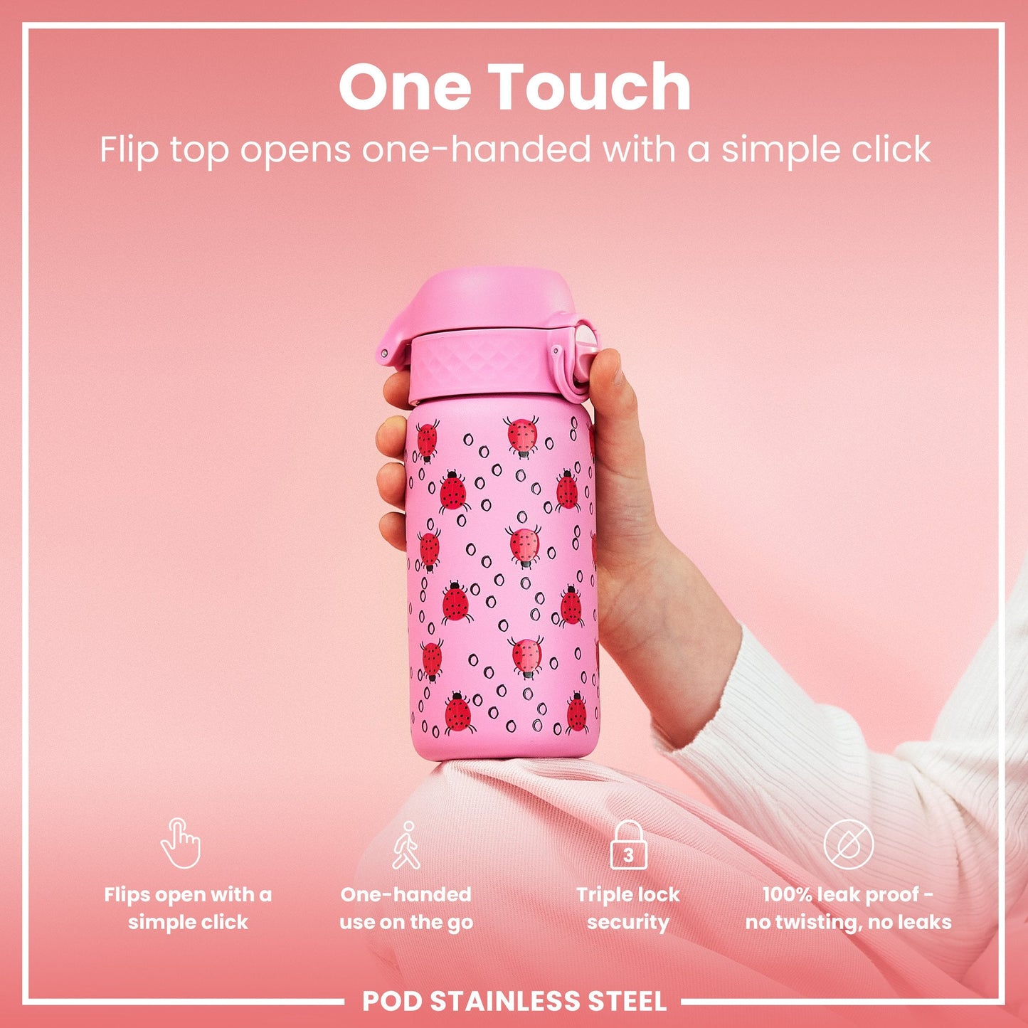 Leak Proof Thermal Steel Water Bottle, Insulated, Ladybugs, 320ml (11oz)
