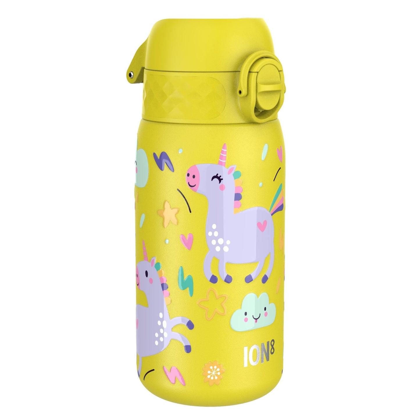 Leak Proof Kids Water Bottle, Stainless Steel, Yellow Unicorns, 400ml (13oz)