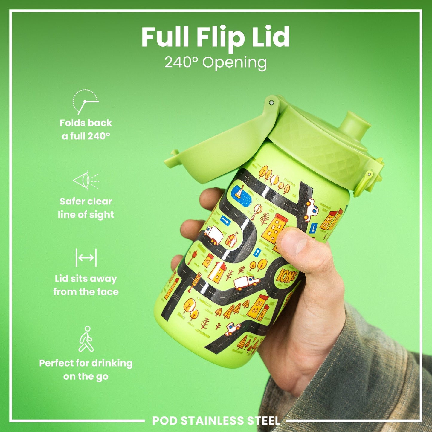 Leak Proof Water Bottle, Stainless Steel, Cars, 400ml (13oz)