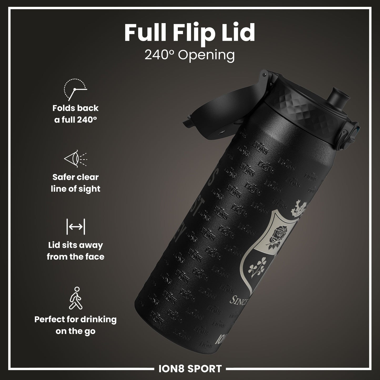 Lions X ION8 Insulated Steel Water Bottle, British & Irish Lions, Rugbys Greatest Journey, 750ml (24oz)