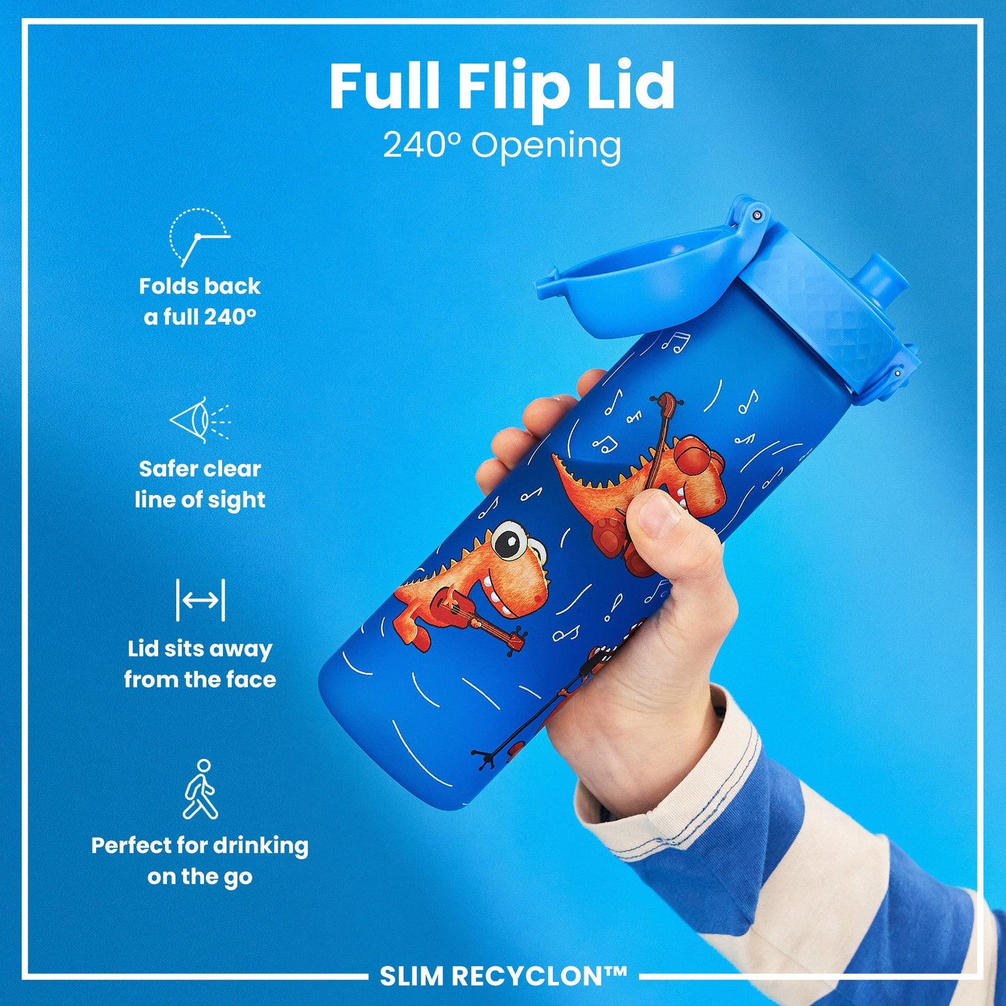 Leak Proof Slim Water Bottle, Recyclon, Dino Band, 500ml (18oz)