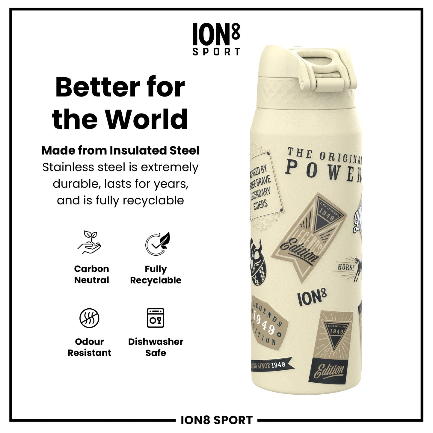 MotoGP x ION8 Insulated Steel Water Bottle, MotoGP Classic Legends, 750ml (24oz)