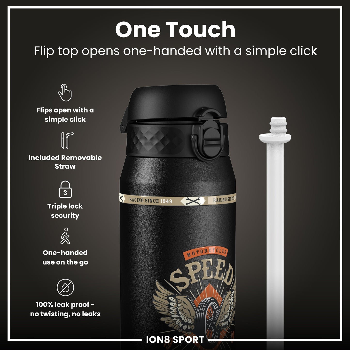 MotoGP x ION8 Insulated Steel Water Bottle, MotoGP Speed, 750ml (24oz)