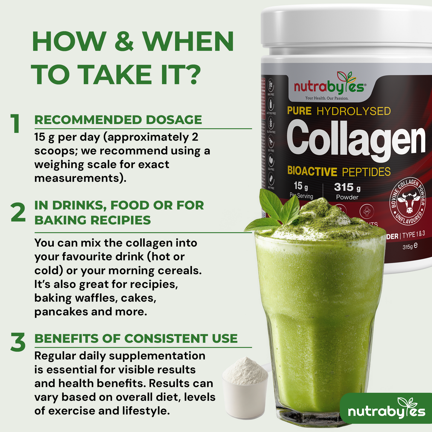 Collagen Powder 315g, Grass Fed Hydrolysed Bovine Collagen Peptides, 19 Amino Acids, Made in UK
