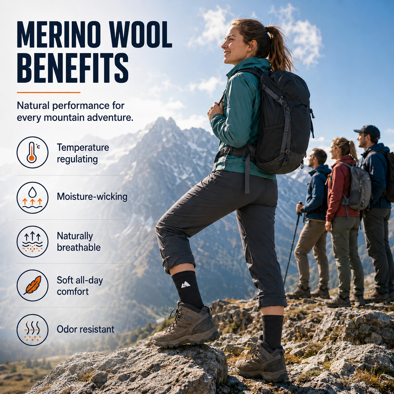Black Merino Wool Hiking Socks | Winter Trekking | Unisex