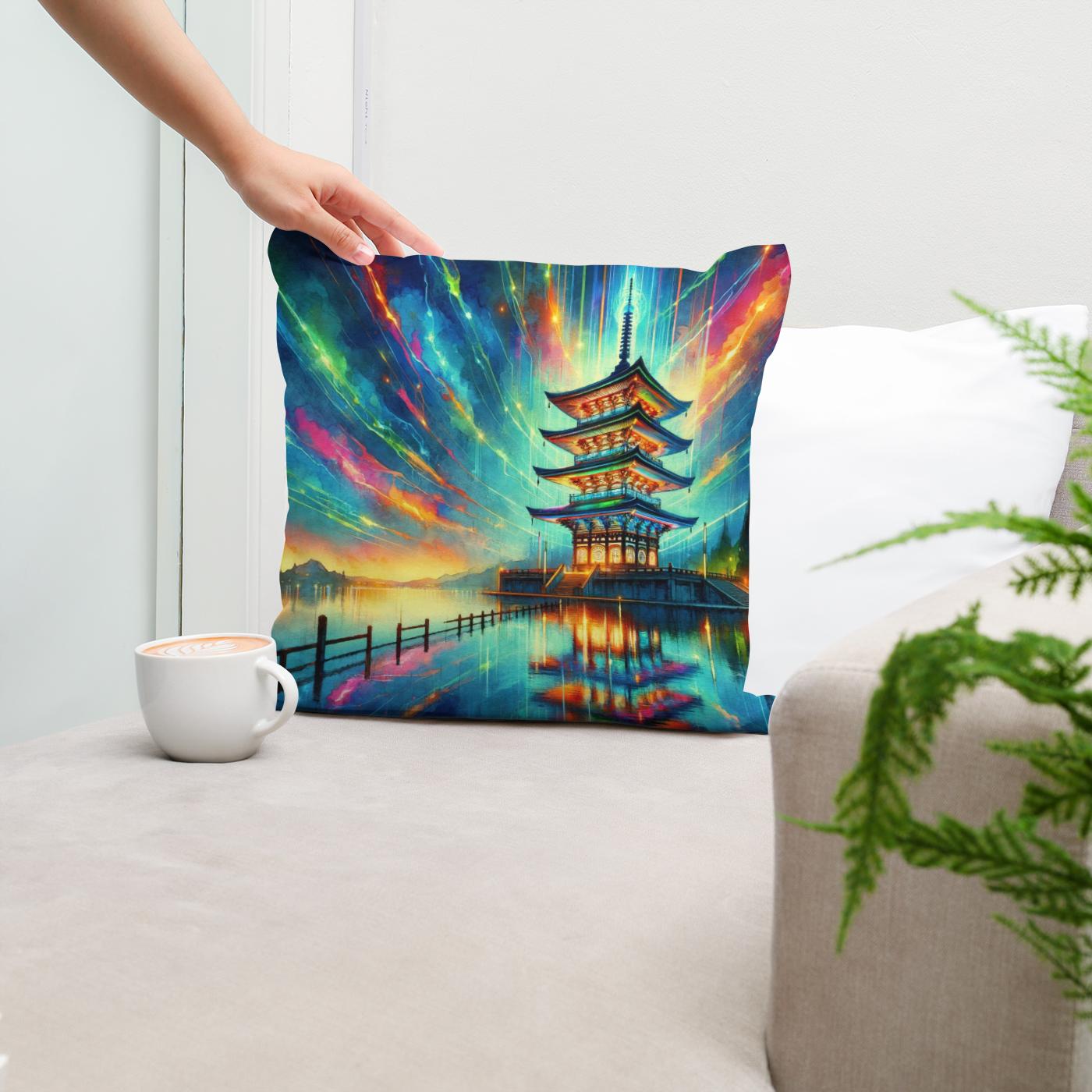 Neon Reflection Pagoda Cotton Cushion