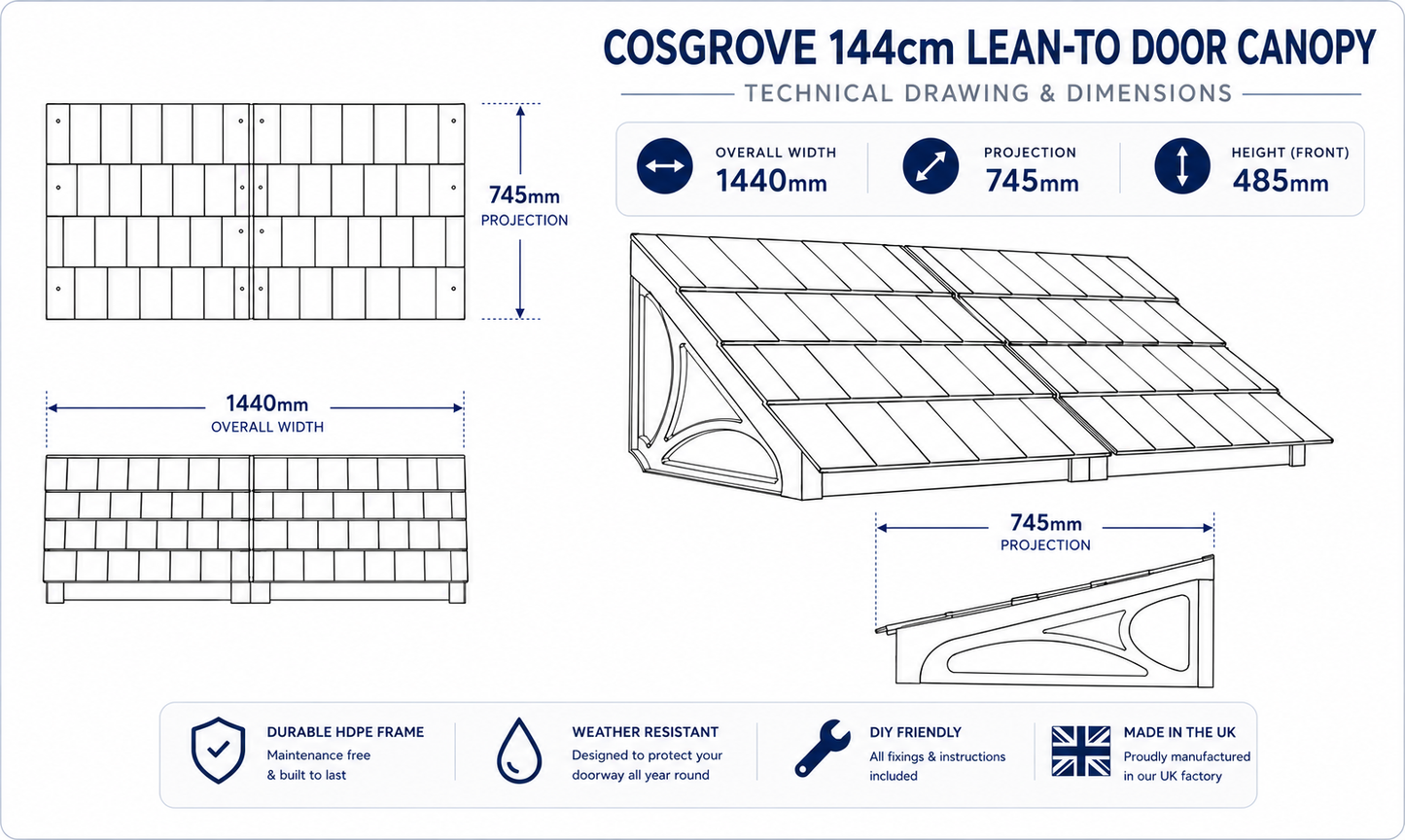 Cosgrove Lean-To Door Canopy - Flat Pack Porch Canopy