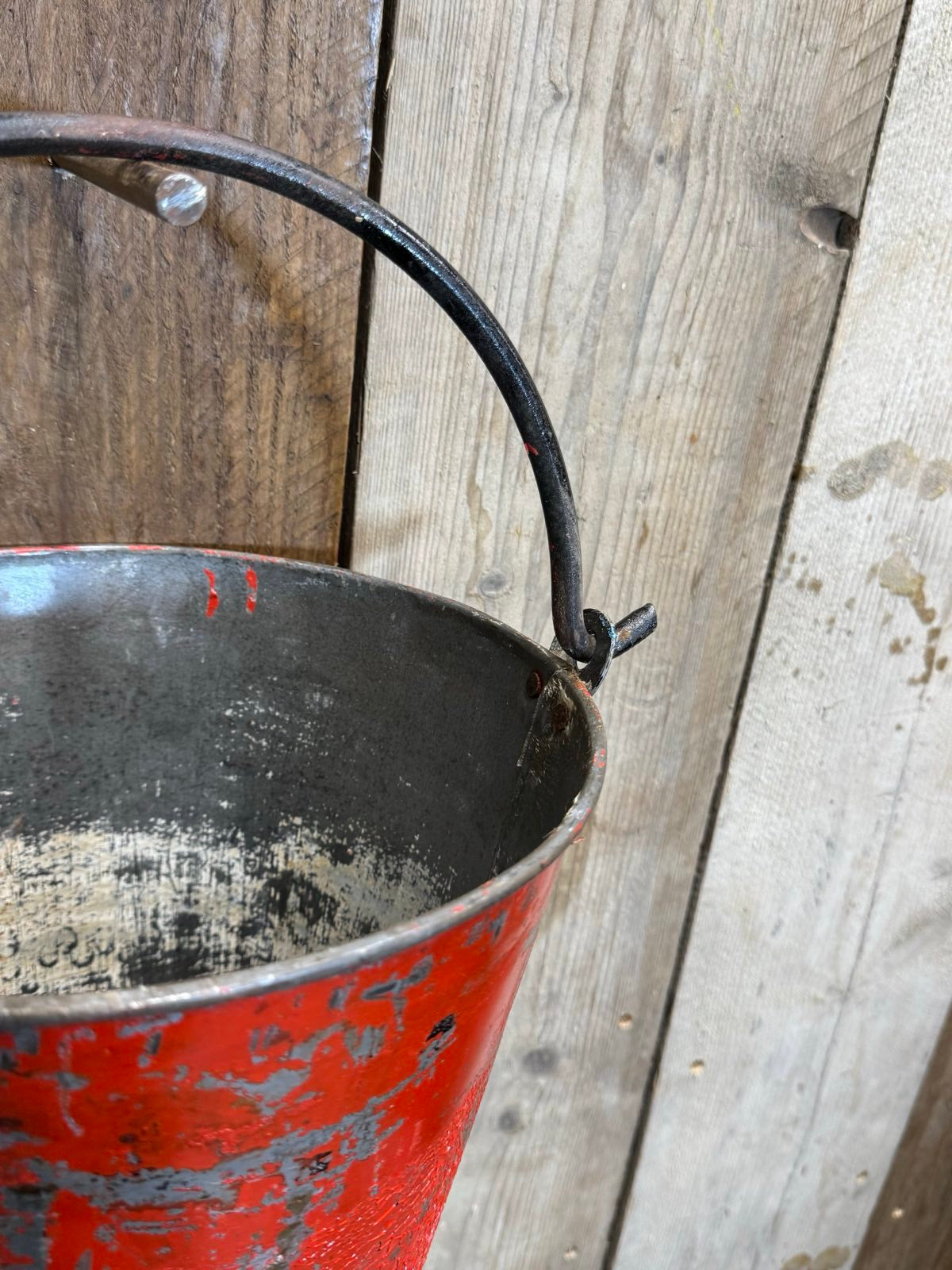 Vintage Galvanised Hanging Fire Bucket Hanging Basket / Plant Pot Planter Pail D