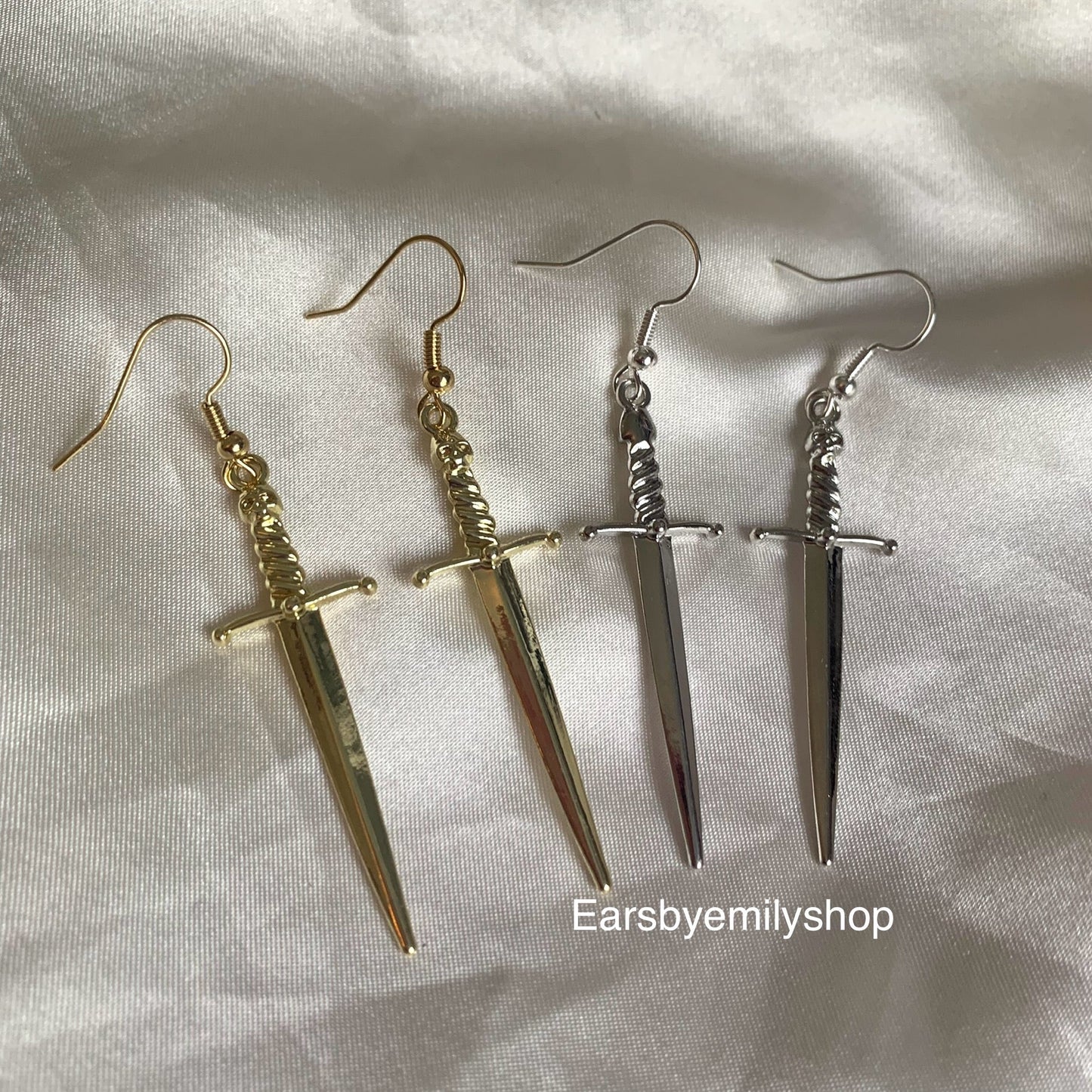 Silver or gold sword dangle earrings