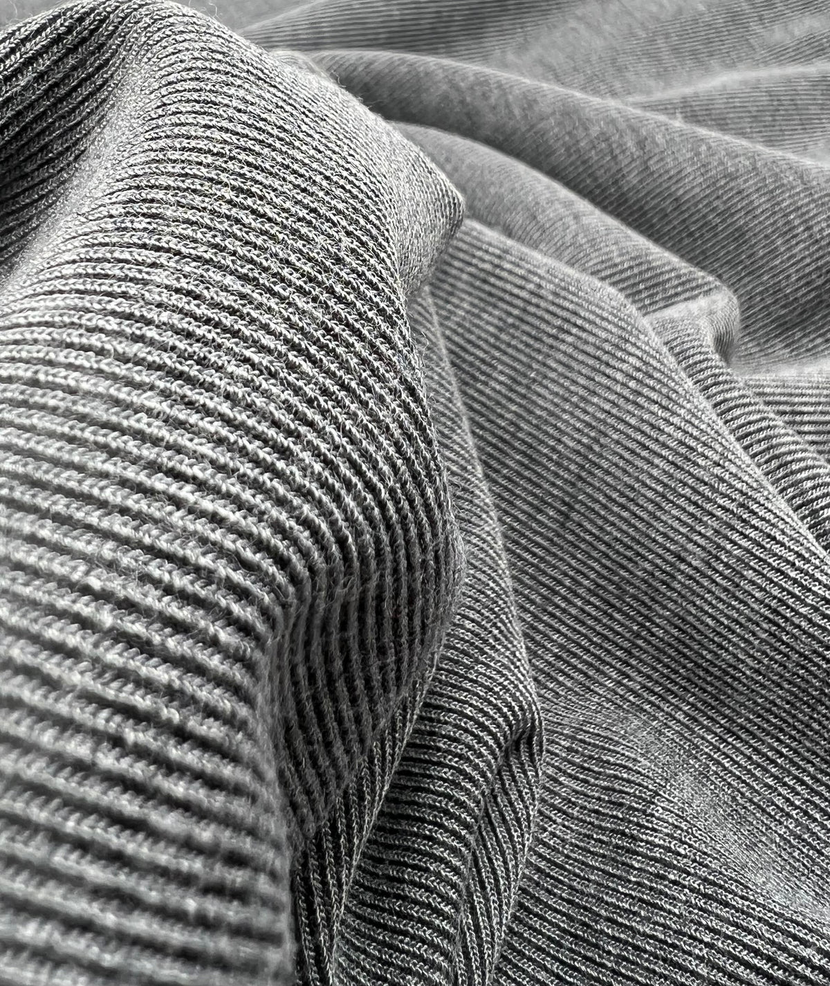 Grey Black Fine Rib Stretch Fabric