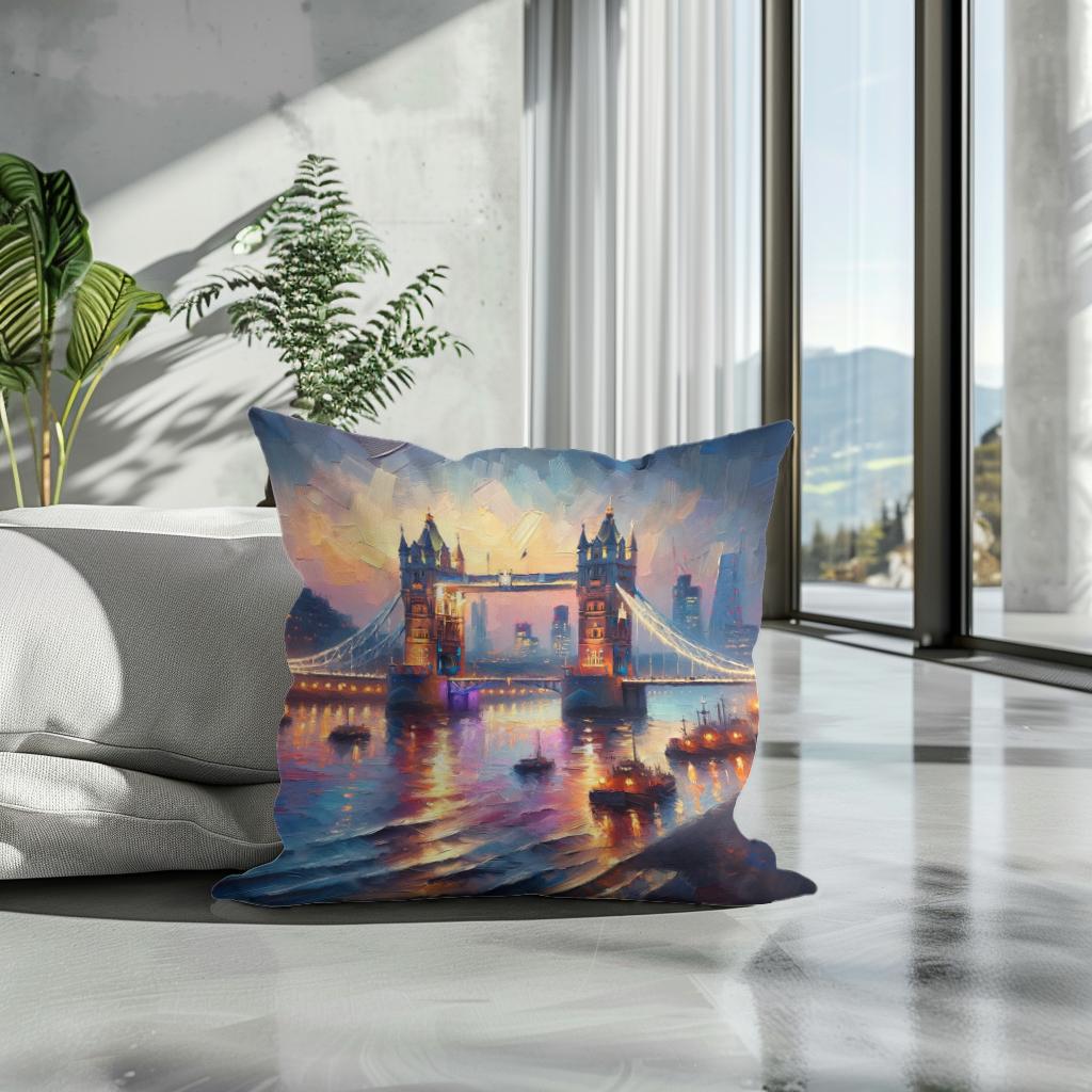 London Tower Bridge Twilight Impression Cotton Cushion