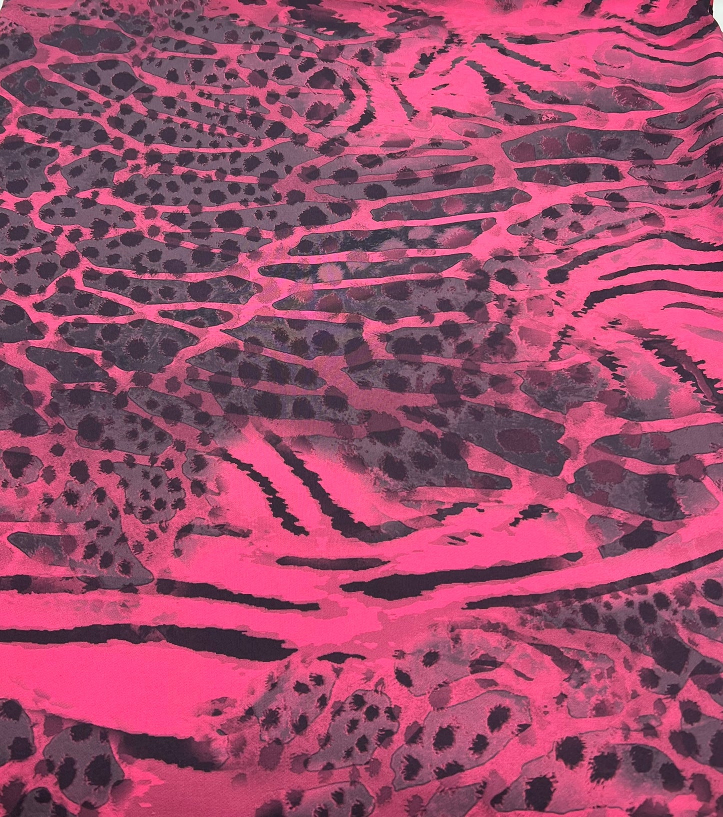 Hot Pink Animal Compact Crepe Fabric 2 Way Stretch