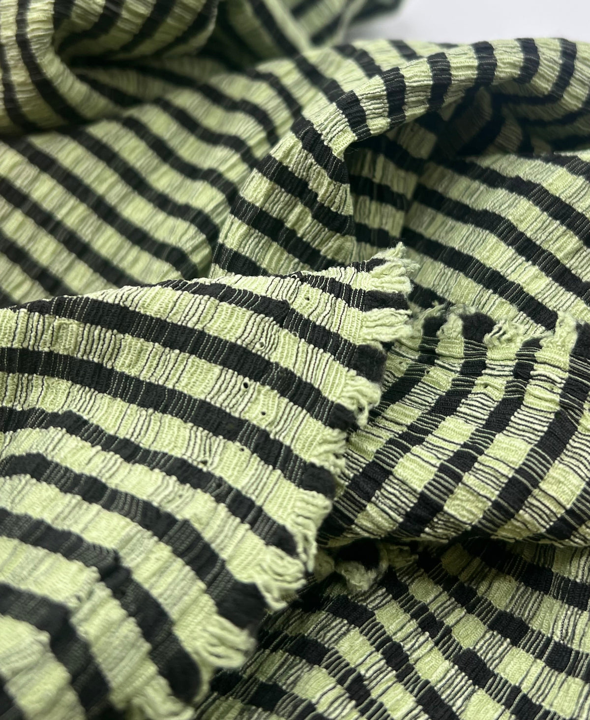 Green Black Gingham Detail Print Lightweight Crinkle Crepe Fabric