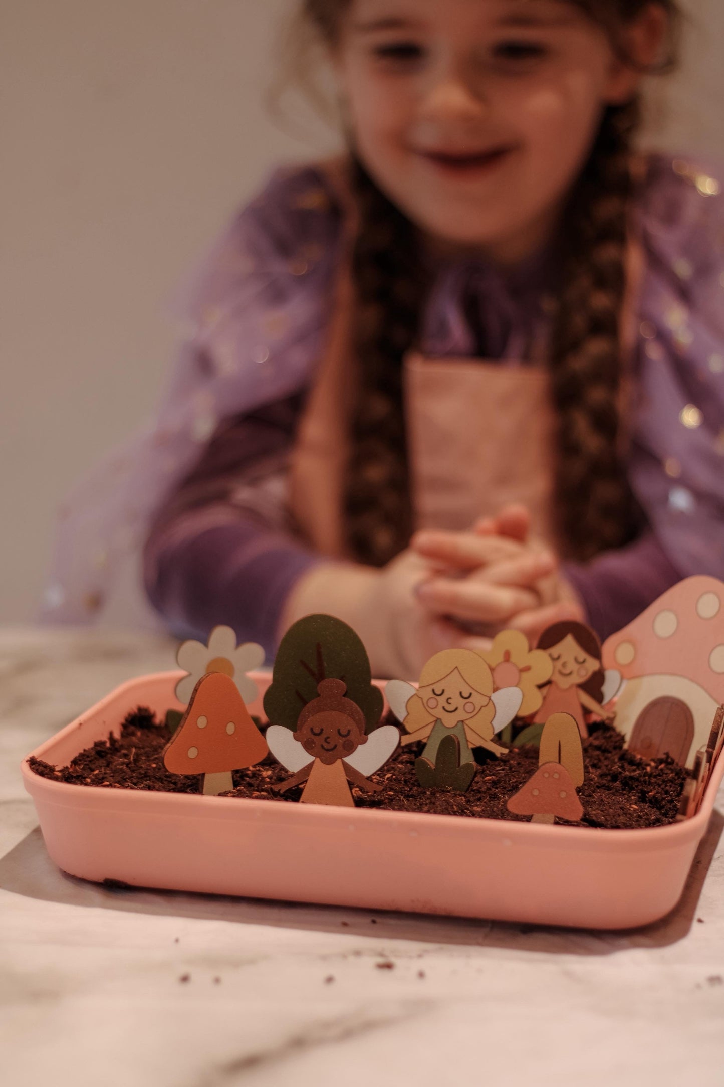 Fairy Garden Starter Kit (Apron,Tray, Shovel, Fairies, Soil & Seeds)