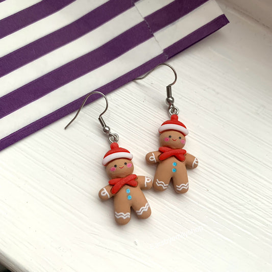 Christmas gingerbread man silver earrings