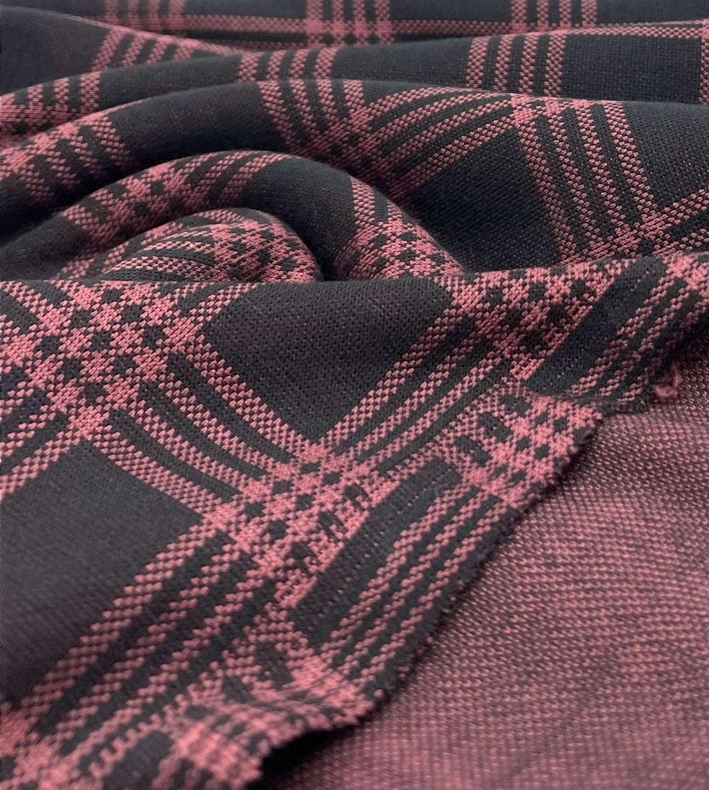 Burgundy Check Jacquard 2 Way Stretch Fabric